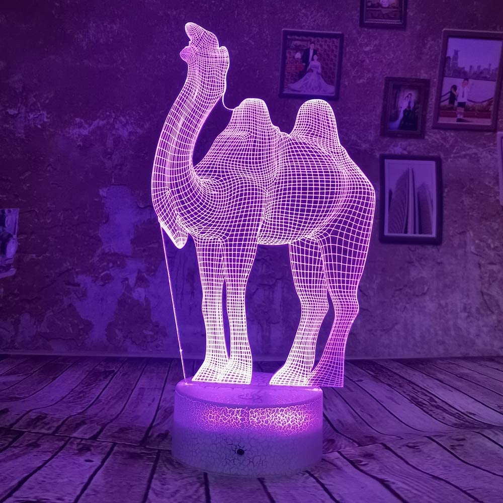 3D Camel Night Light LED Touch Switch Table Lamp - 7 Color Changing Optical Illusion Desk Decor for Kids Room, Nursery, Christmas Gift & Home Decoration