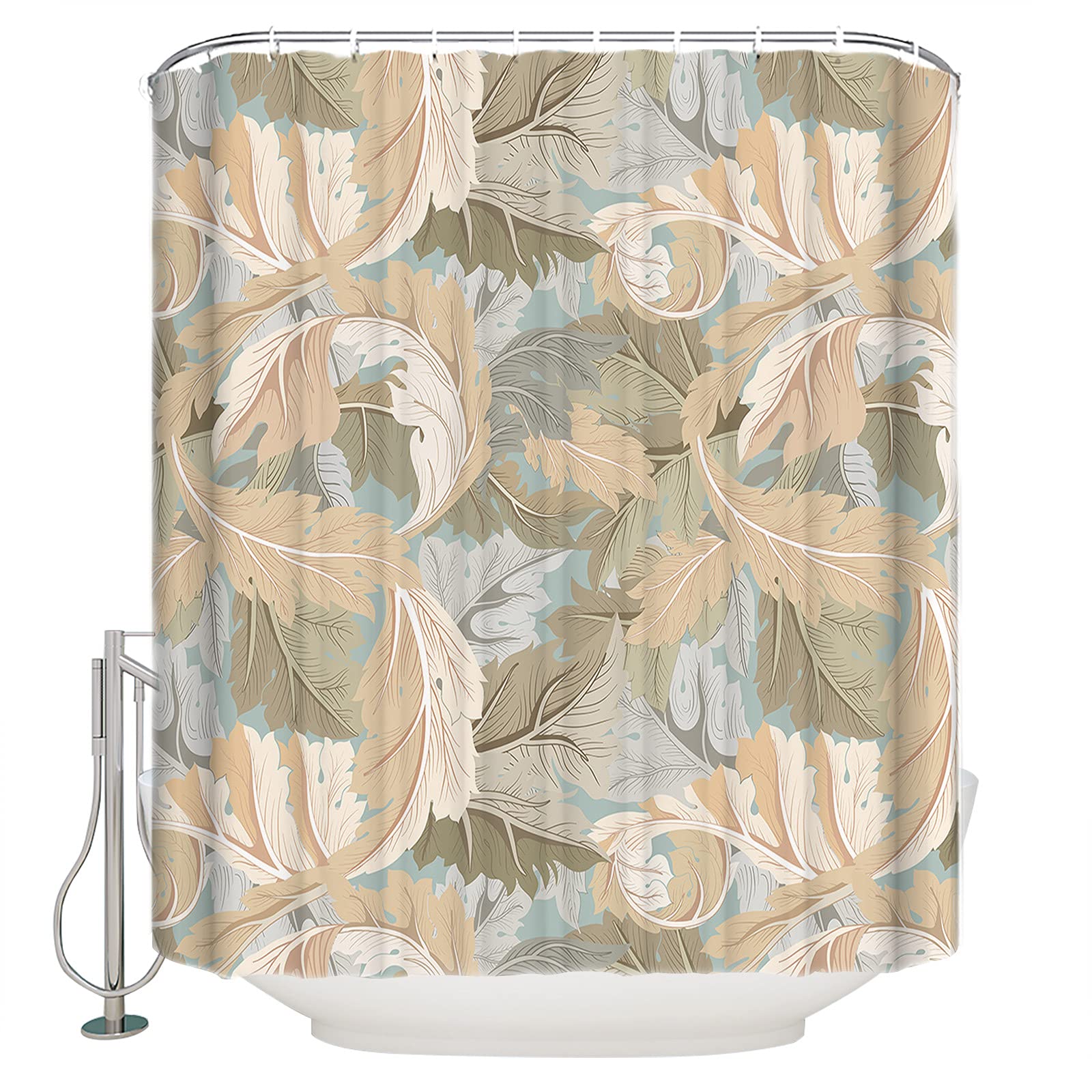12 Hook Vintage Floral Plant Shower Curtain Liner - Durable Waterproof Bathroom Decor for Showers & Bathtubs (72