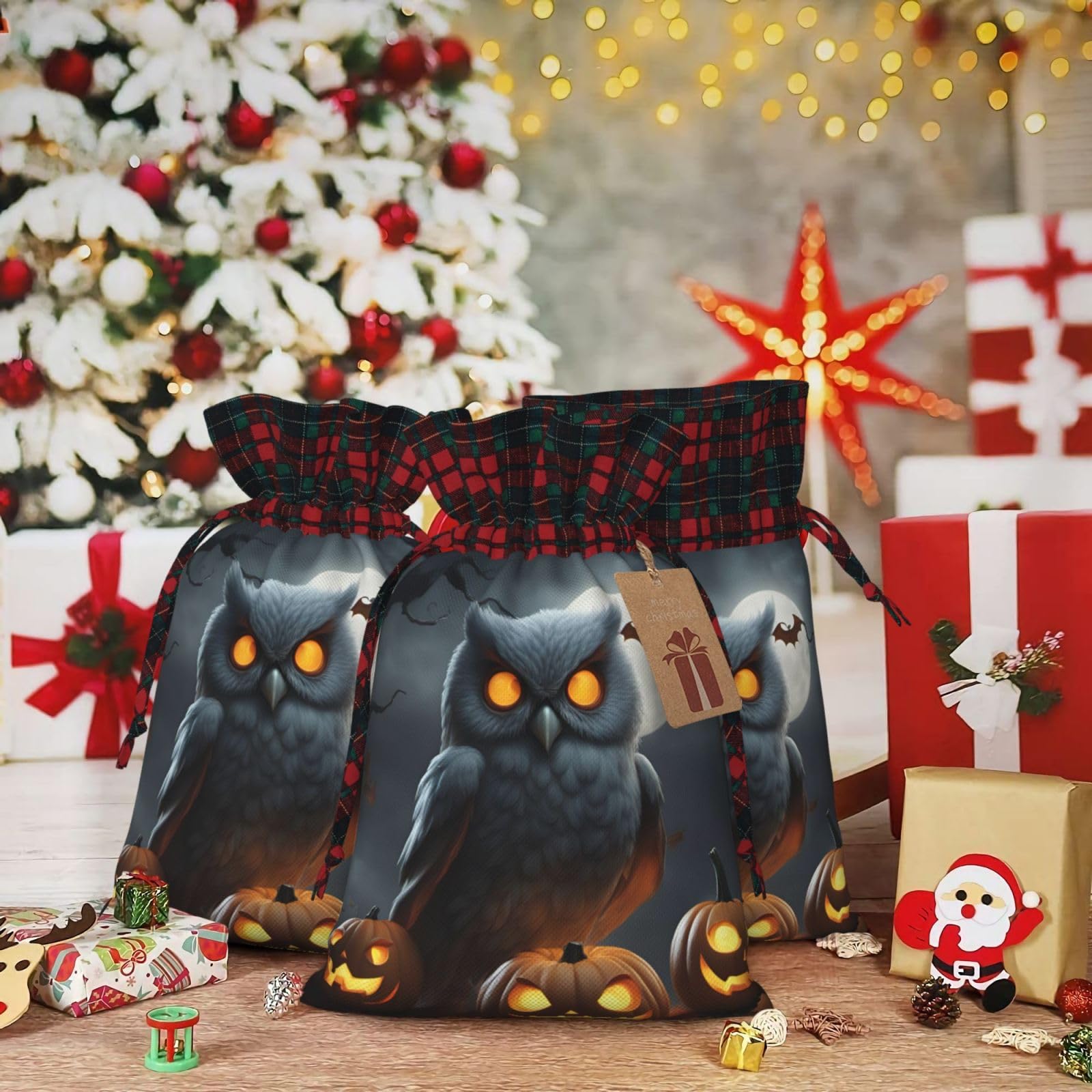 Halloween Owl Ghost Pumpkin Themed Reusable Drawstring Gift Bags - Unique Personalized Party Favors for Trick or Treat, Holiday Decorations & Spooky Celebrations