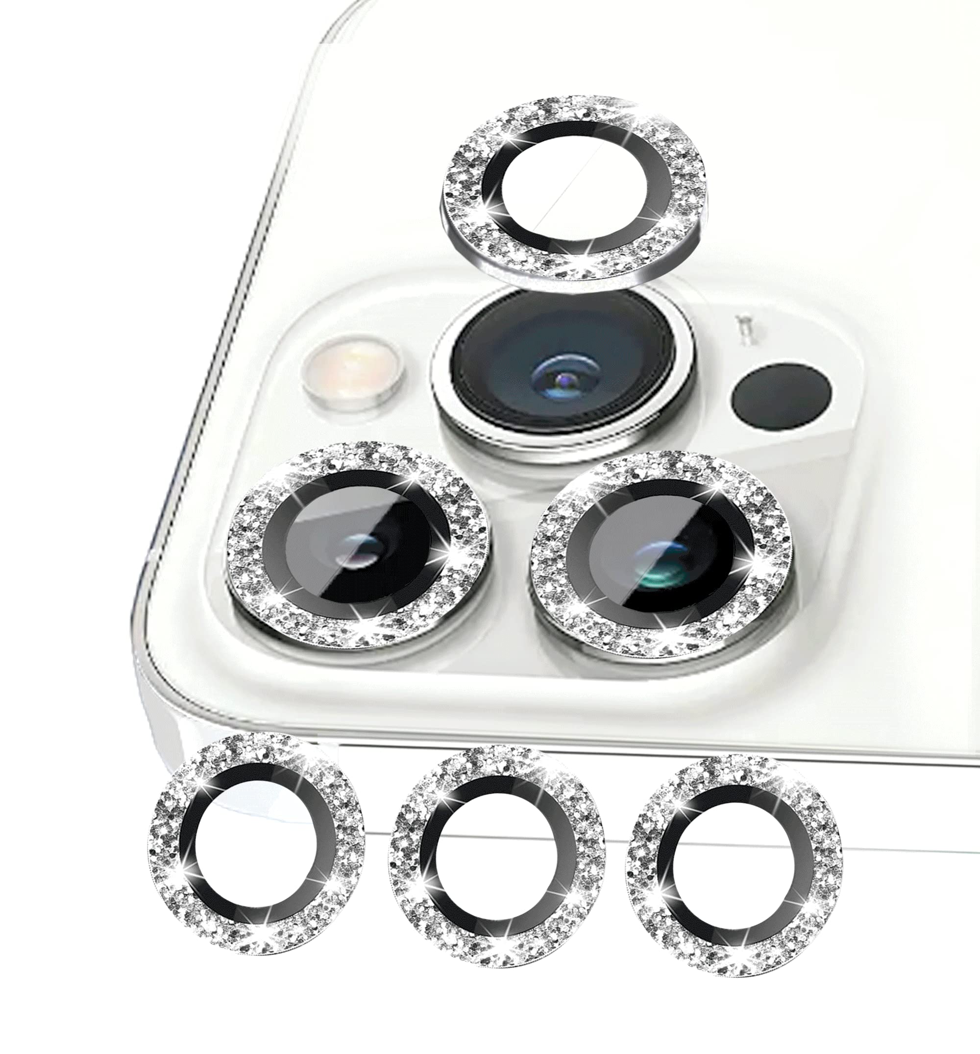 Sparkly Glitter Camera Lens Protector for iPhone 12/12 Pro/11/11 Pro/11 Pro Max - Clear Glass Cover with Silver Bling (Not for 12 Pro Max) | Perfect for Parties, Weddings & Night Out Accessories