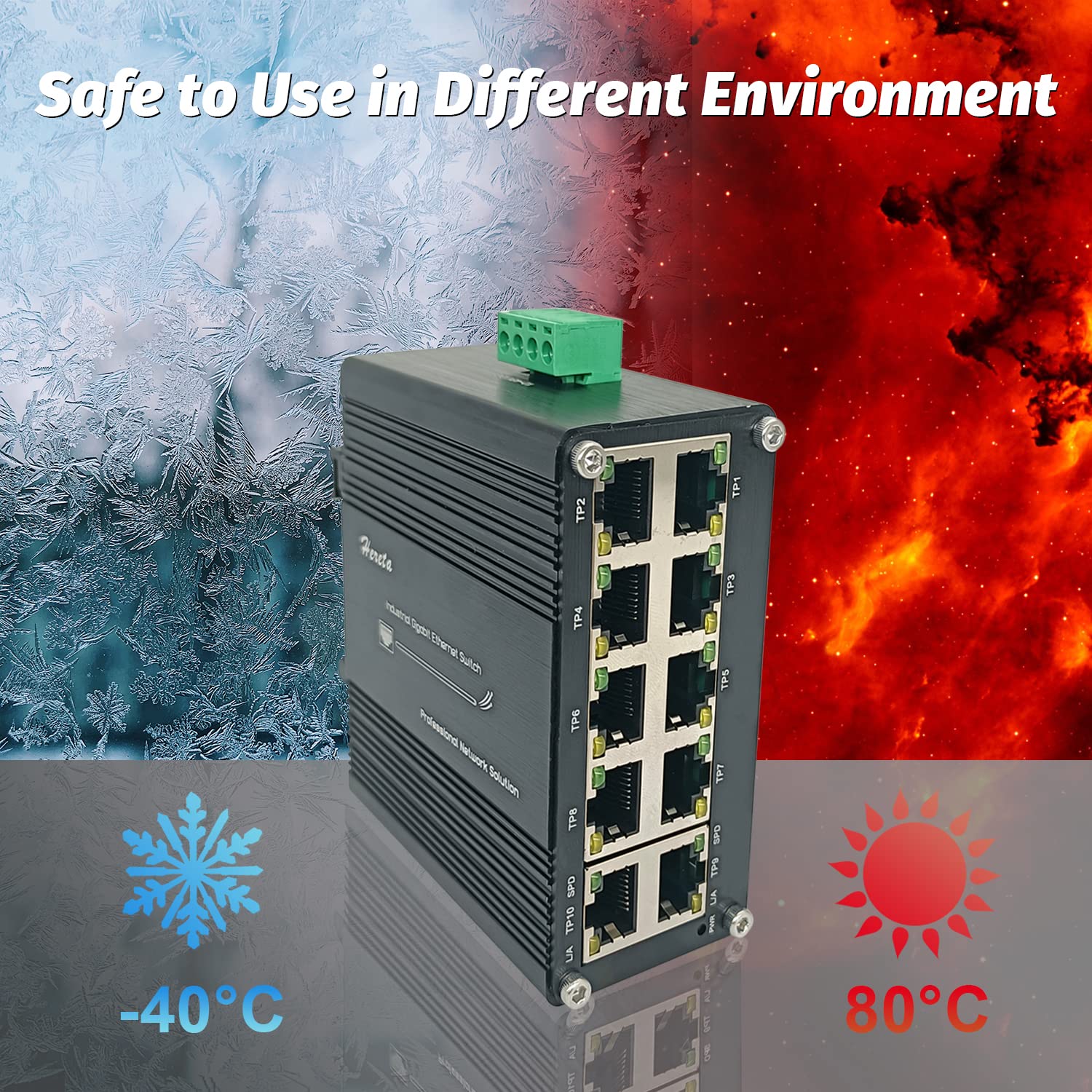 10-Port Industrial Gigabit Ethernet Switch - 10/100/1000Mbps RJ45 with Auto-MDI/MDI-X | Compact & Durable Mini Network Switch for Factory Automation, Surveillance Systems & Harsh Environments