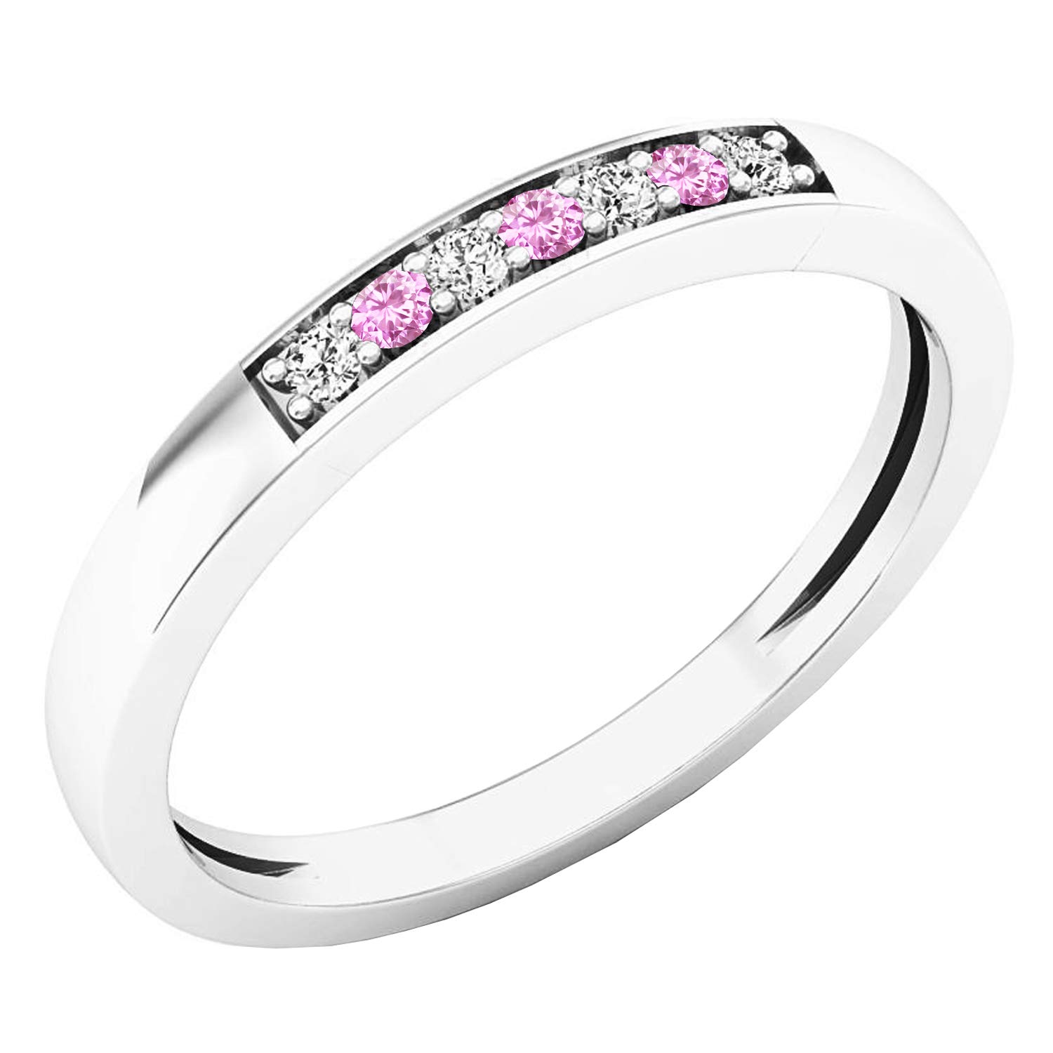10K White Gold Pink Sapphire & Diamond Anniversary Wedding Band for Women - Size 8.5 | Dazzlingrock Collection | Perfect for Engagement, Anniversary, Valentine's Day & Special Occasions