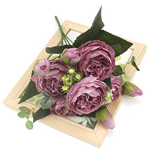 1 Bundle Silk Peony Bouquet - Artificial Blue Roses for Home Decor, Wedding Centerpieces, Party Decorations, Scrapbooking & DIY Crafts - Fake Flowers for Table Arrangements, Gift Wrapping & Photo Backdrops