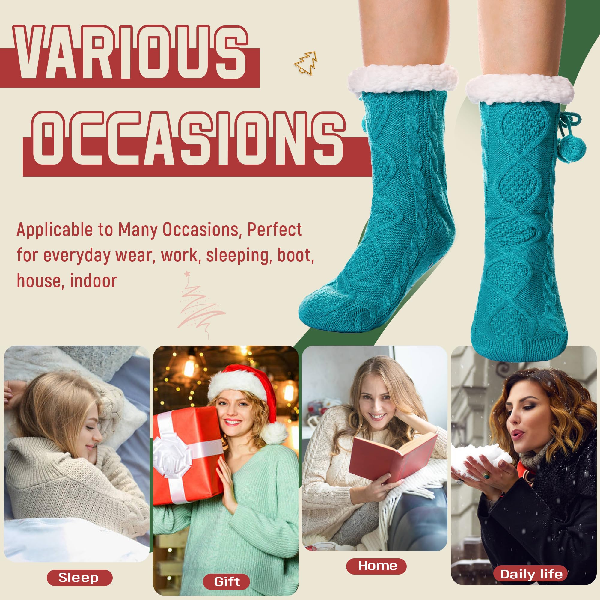 DoSmart Women's Fuzzy Slipper Socks - Winter Thermal Snowflake Fleece Lining, Fluffy Warm Indoor Home Socks for Christmas, Cozy Housewarming Gift - Perfect for Lounging, Relaxing & Holiday Comfort