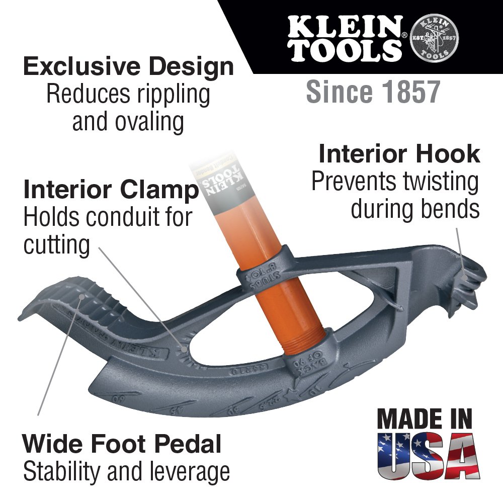 Klein Tools 56205 1-Inch EMT Iron Conduit Bender with No. 51247 Handle - Professional Electrical Conduit Bending Tool for Electricians, DIY Projects, and Home Renovations