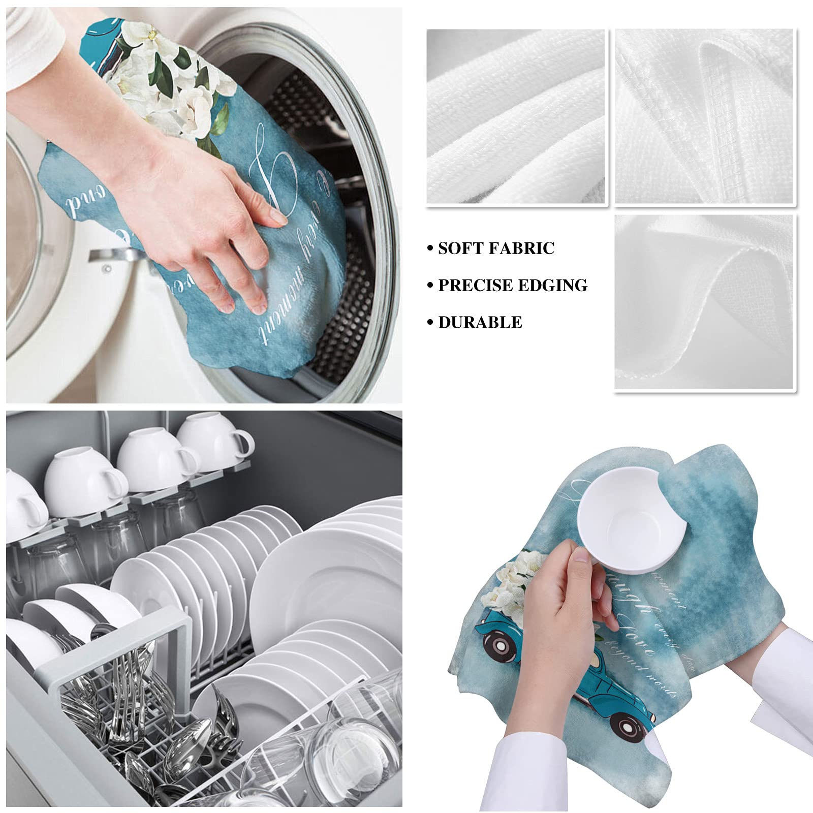 Premium White Floral Blue Truck Kitchen Towels - 18x28 Inch Soft Cotton Dish Cloths (2-Pack) | Absorbent Tea Towels, Bar Towels & Hand Towels for Kitchen, Bathroom & Restaurant Use