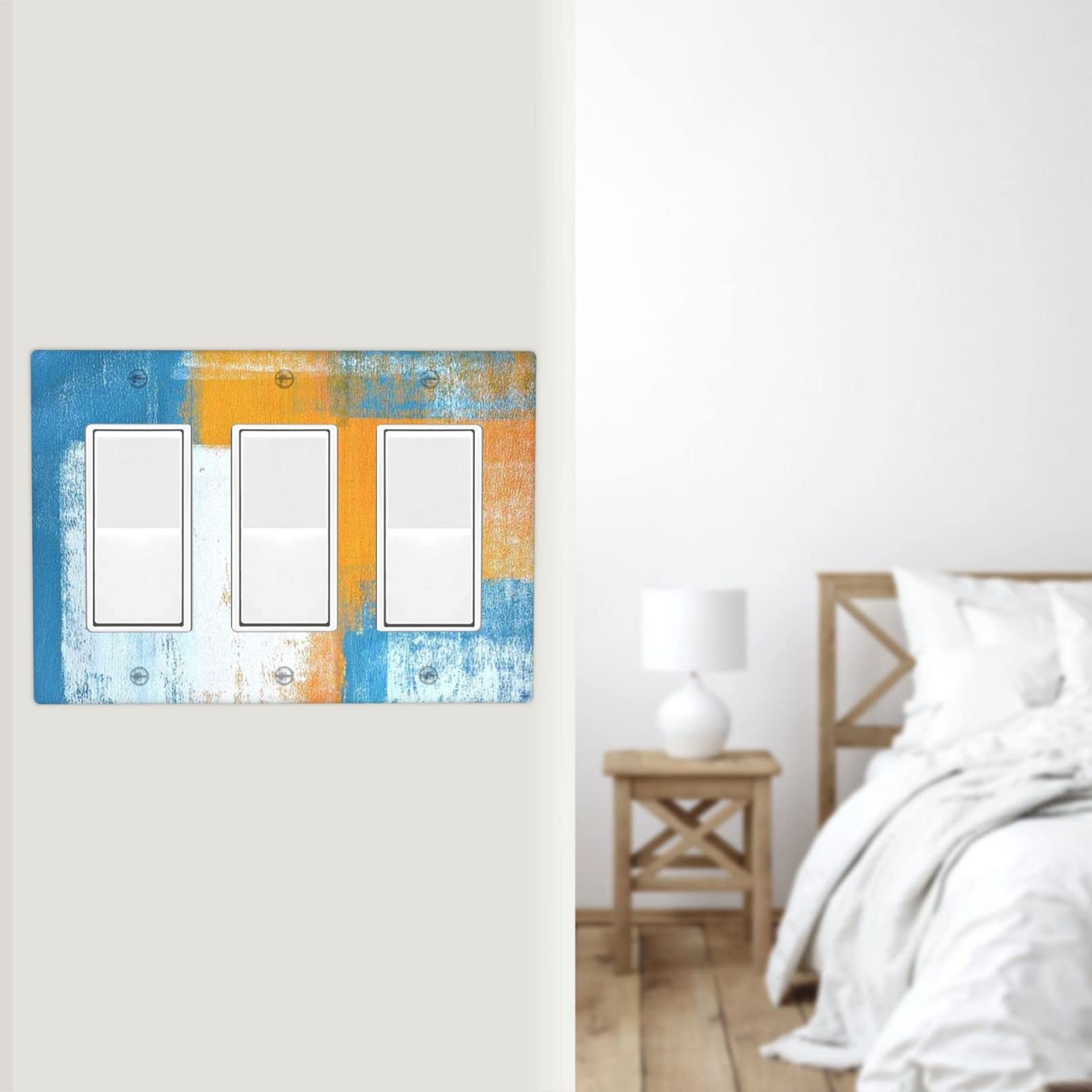 Abstract Orange Blue White Triple Rocker Light Switch Cover - Decorative 3 Gang Wall Plate - Funny Lightswitch Faceplate 4.5