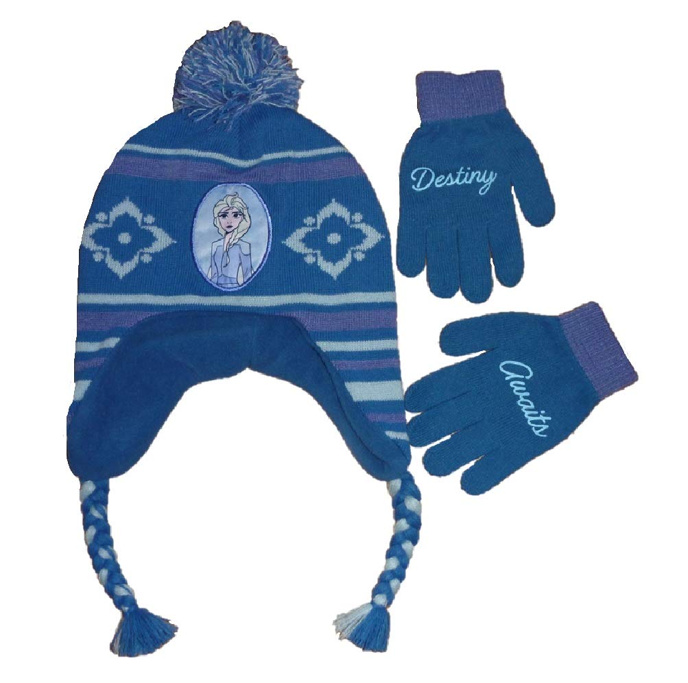 Little Girls Frozen Elsa Fleece Lined Hat & Gloves Set - Blue | Winter Warmth for Outdoor Play & Snow Adventures