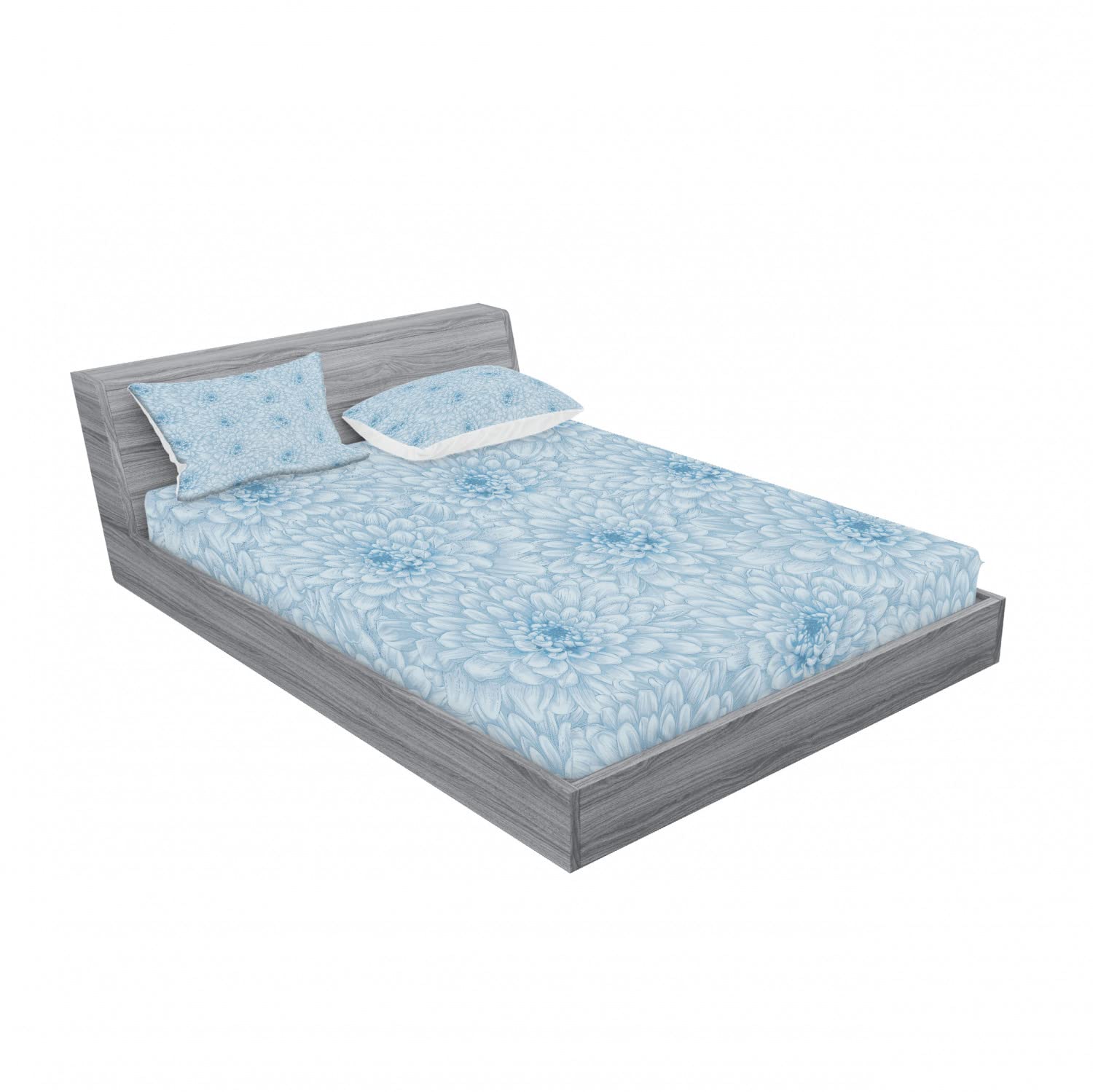 Ambesonne Blue 2-Piece Queen Size Fitted Sheet Set with 4 Pillow Shams - Blooming Romance Floral Design Bedding Collection | Soft & Breathable for Comfortable Sleep | Perfect for Master Bedroom, Guest Room & Vacation Homes