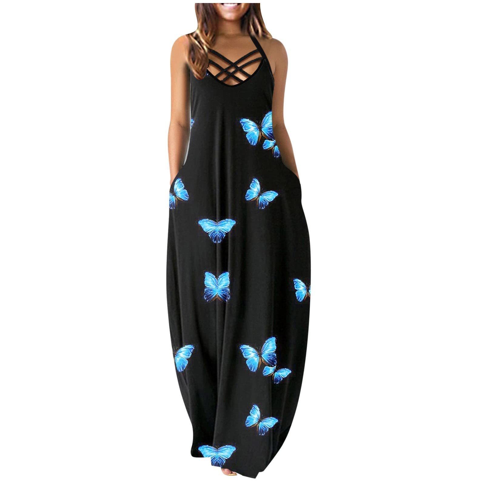 Women's Summer Sundress 2022 - Round Neck Sleeveless Printed Pullover Midi Dress with Suspenders | Renata Rib & Morello Style | Perfect for Beach Vacations, Garden Parties & Casual Outings