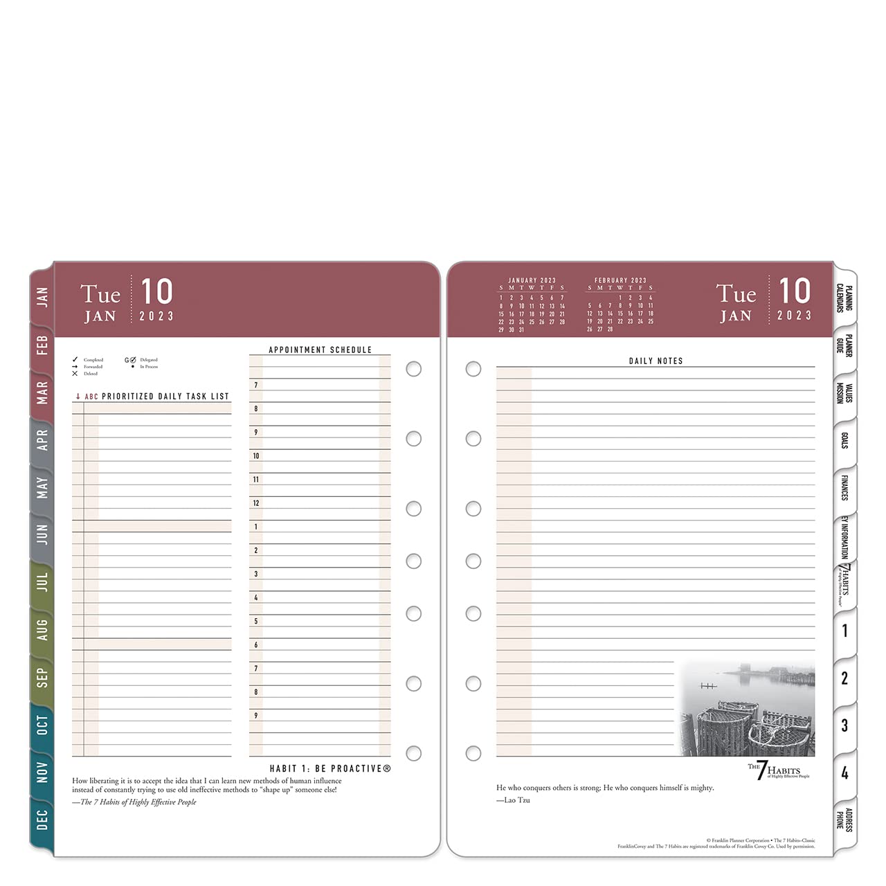 FranklinCovey Classic 7 Habits Two-Page Per Day Ring-Bound Planner 2023 (January - December) - Daily Productivity Organizer for Work, School & Goal Setting
