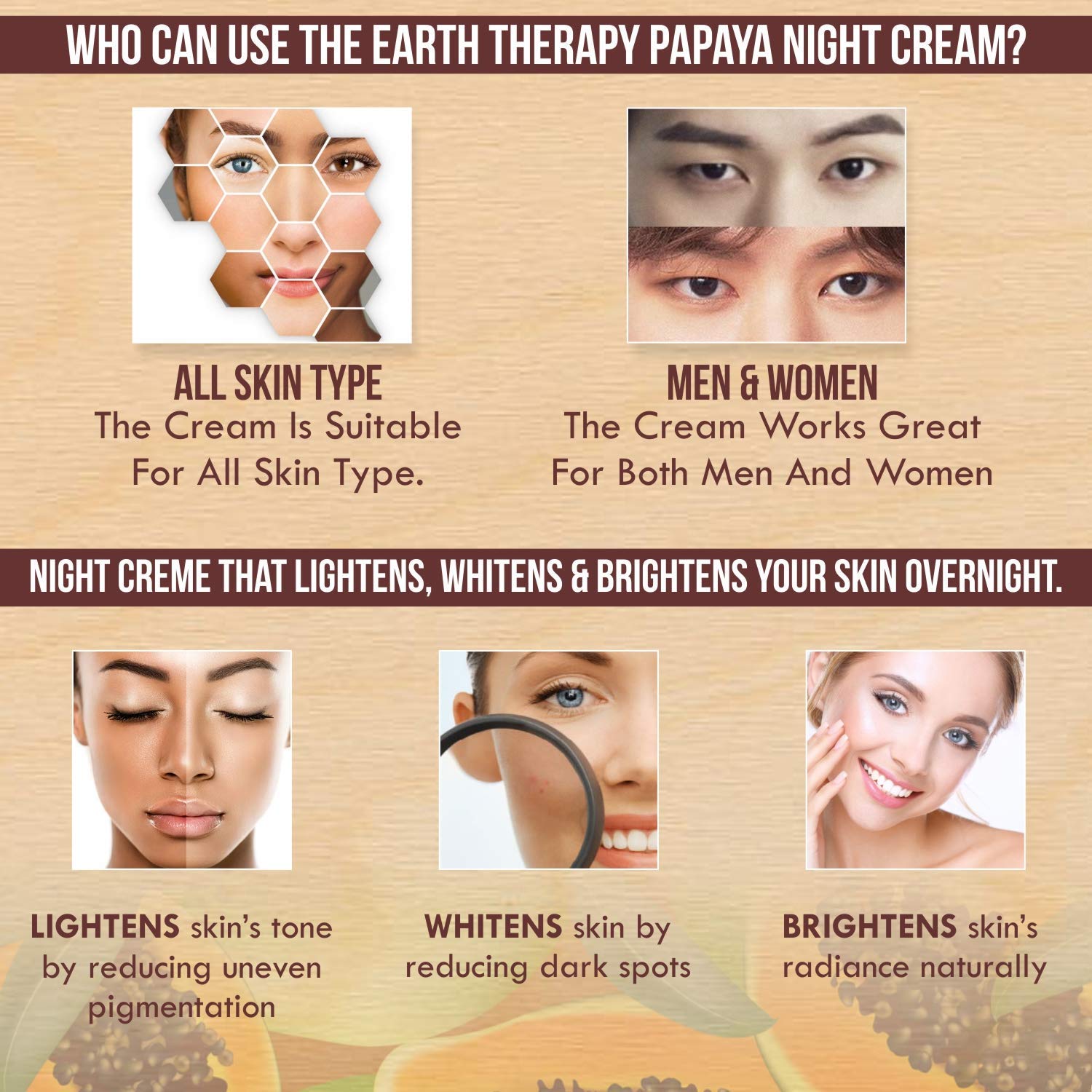 EARTH THERAPY Brightening & Whitening Papaya Night Cream with Argan & Olive Oil - Reduces Fine Lines, Wrinkles, Dark Spots & Pigmentation for Glowing Skin - 50g | Anti-Aging Night Moisturizer for Radiant Complexion | Perfect for Dry & Dull Skin Care Routine