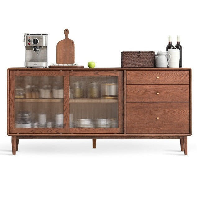 Solid Oak Wood Sideboard Buffet Cabinet - Rustic Farmhouse Dining Room Storage for Dishes, Linens & Entertaining Essentials