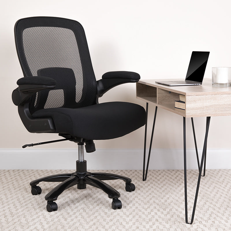 Hercules Big & Tall 500 lb Capacity Black Mesh & Leather Executive Office Chair - Ergonomic Design with Adjustable Lumbar Support - Perfect for Home Office, Gaming & Professional Workspaces