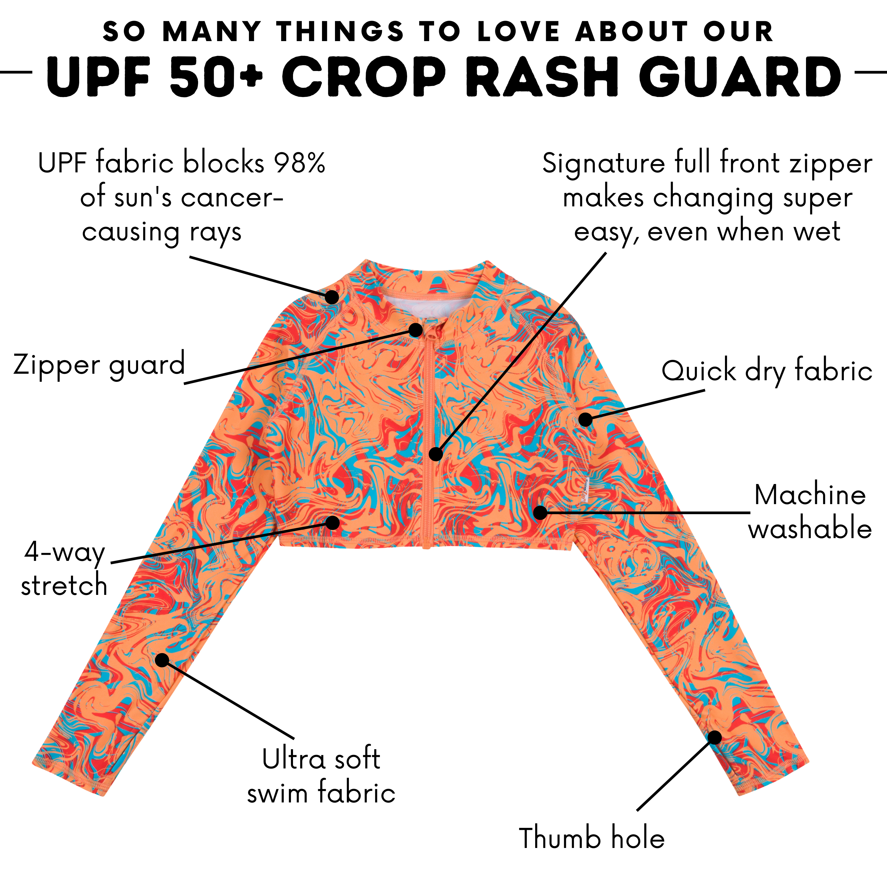 Girls Long Sleeve Crop Rash Guard Swimsuit Top - UPF 50+ Sun Protection for Swimming, Surfing & Beach Activities