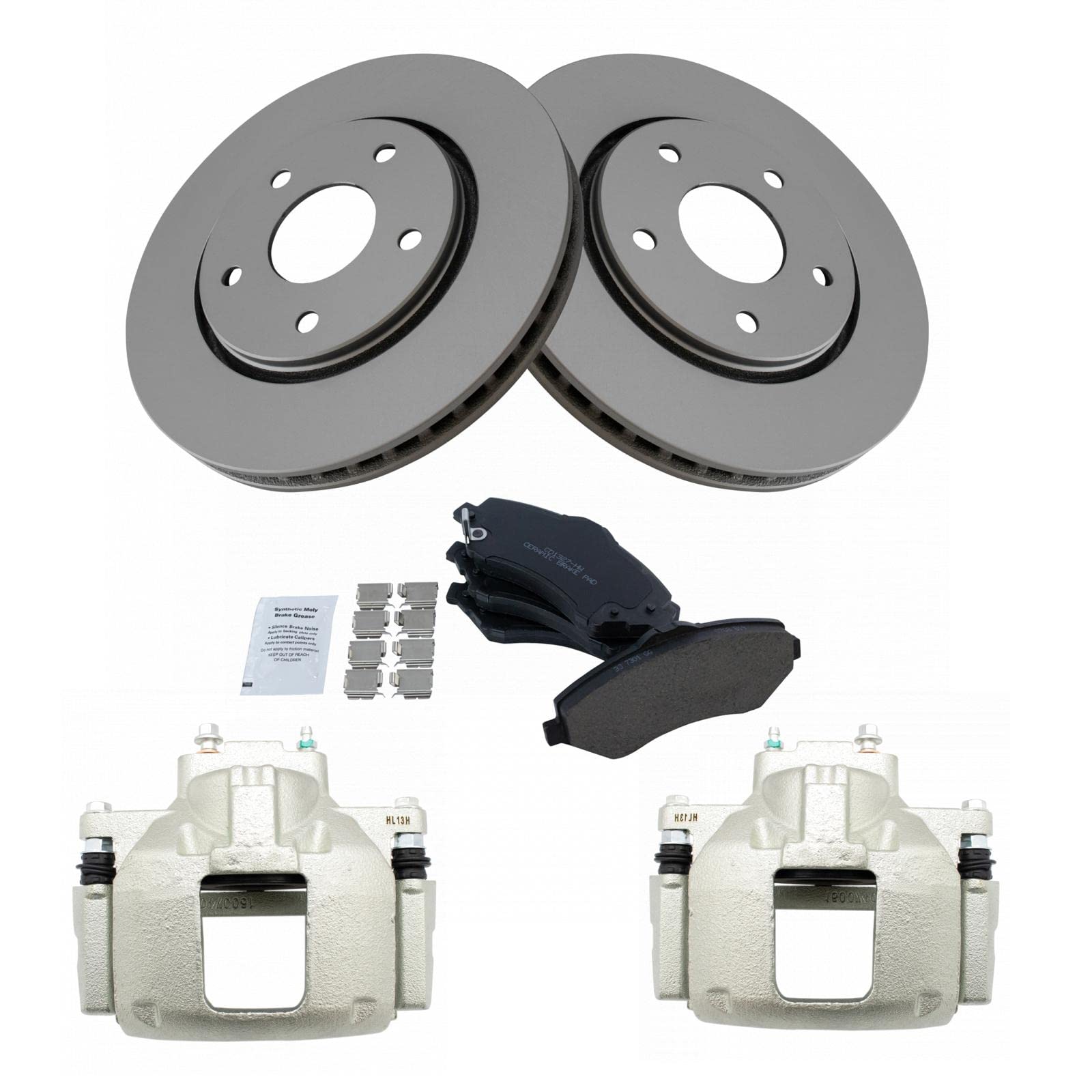 TRQ Front Ceramic Brake Pads & Coated Rotor Caliper Kit for Dodge Caravan Routan - High Performance Braking System for City Driving & Highway Safety