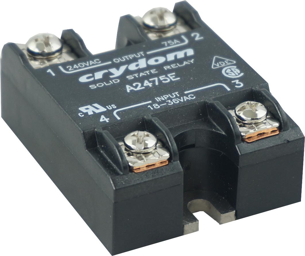 75A Solid State Relay Single Phase 18-36VAC Control 24-280VAC Load - A2475E for Industrial Automation & HVAC Systems