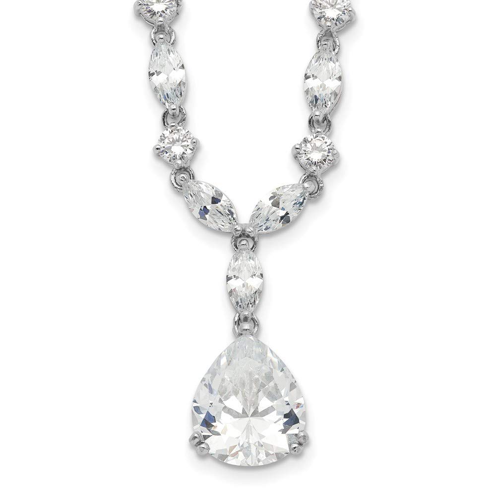 Sterling Silver Pear Cubic Zirconia 17 Inch Necklace for Women - Elegant Pendant Jewelry Gift for Birthday, Anniversary & Special Occasions