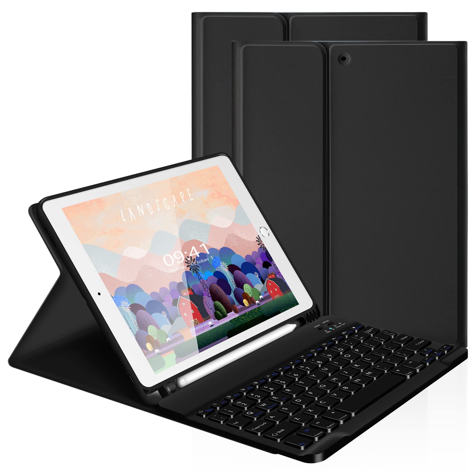 Wireless Keyboard Case for iPad 10.2/10.5 inch (9th/8th/7th Gen, Air 3, Pro 2017) with Pencil Holder - Slim Protective Cover for Typing, Work & Study - Perfect for Office, School & Travel Use