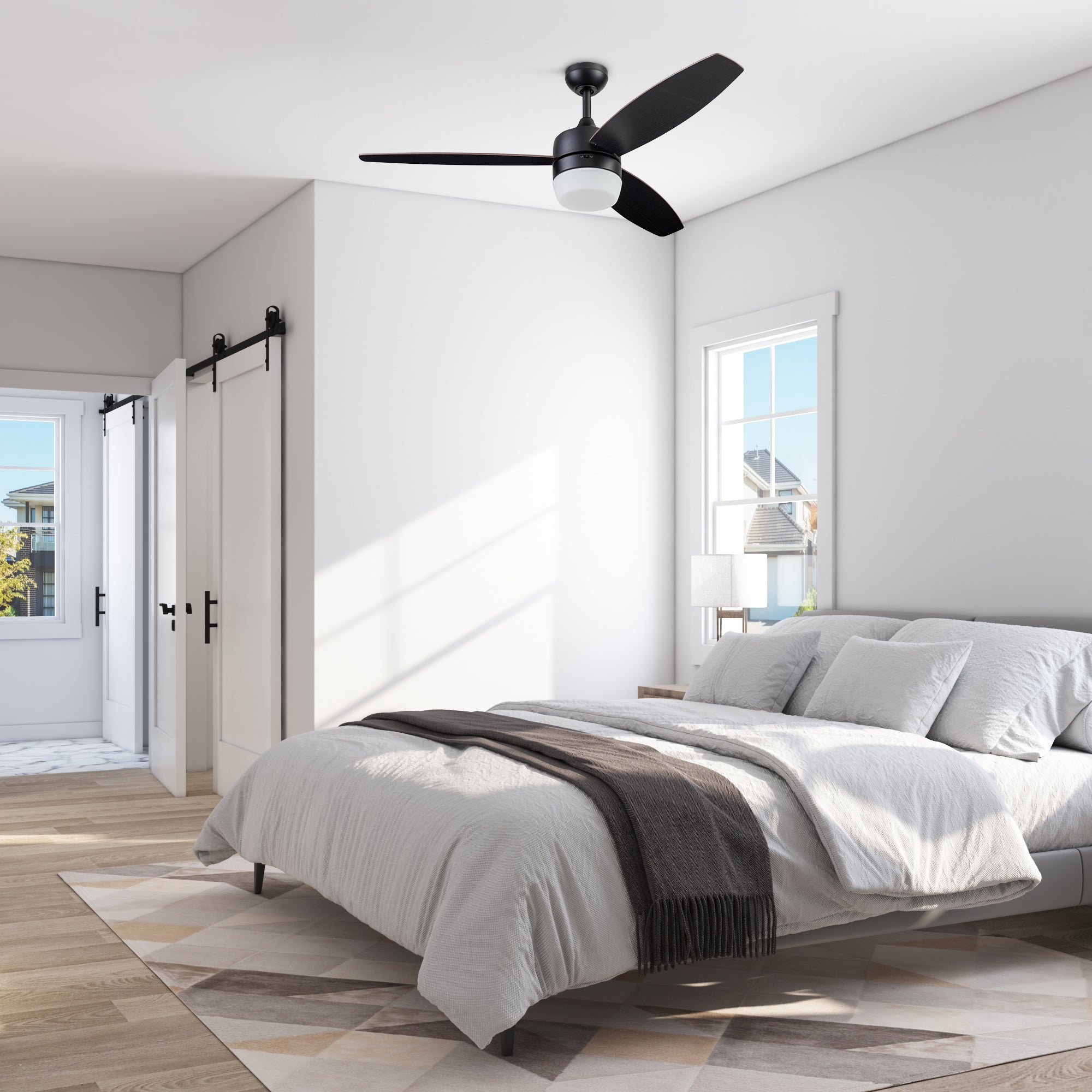52 Inch Smart Ceiling Fan with Remote Control - Matte Black Finish - Quiet Operation for Bedroom, Living Room & Office