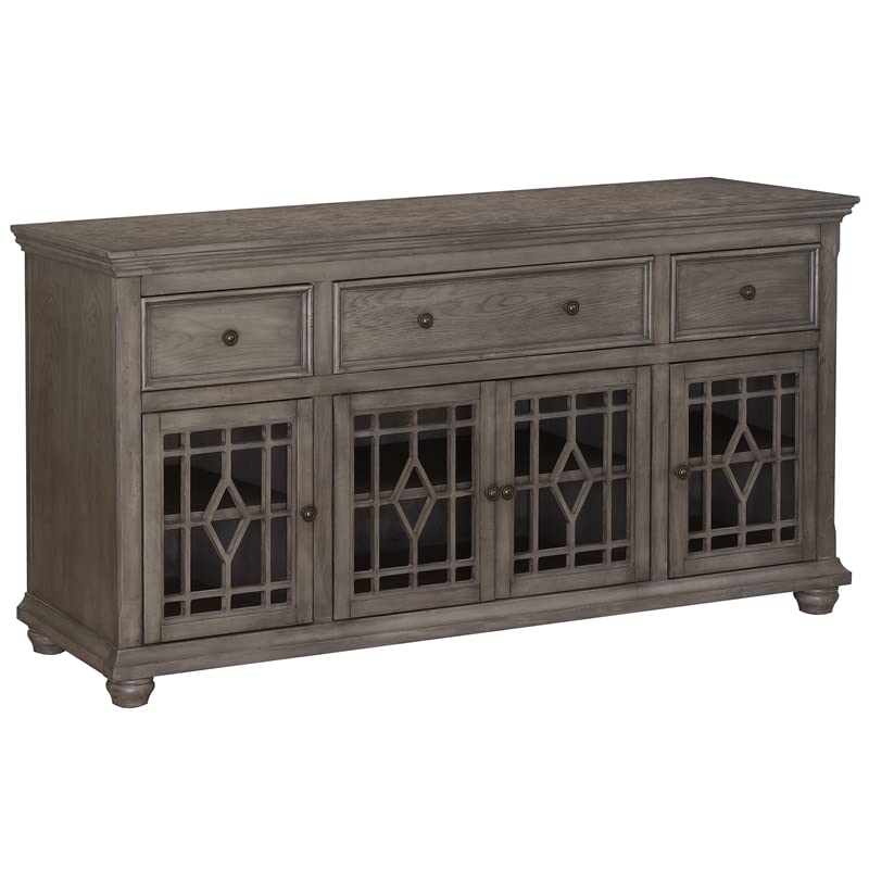 Ash Gray Four Door Wood Accent Cabinet for Living Room Storage | Home Fare Rustic Furniture for Entryway, Bedroom & Dining Room Organization
