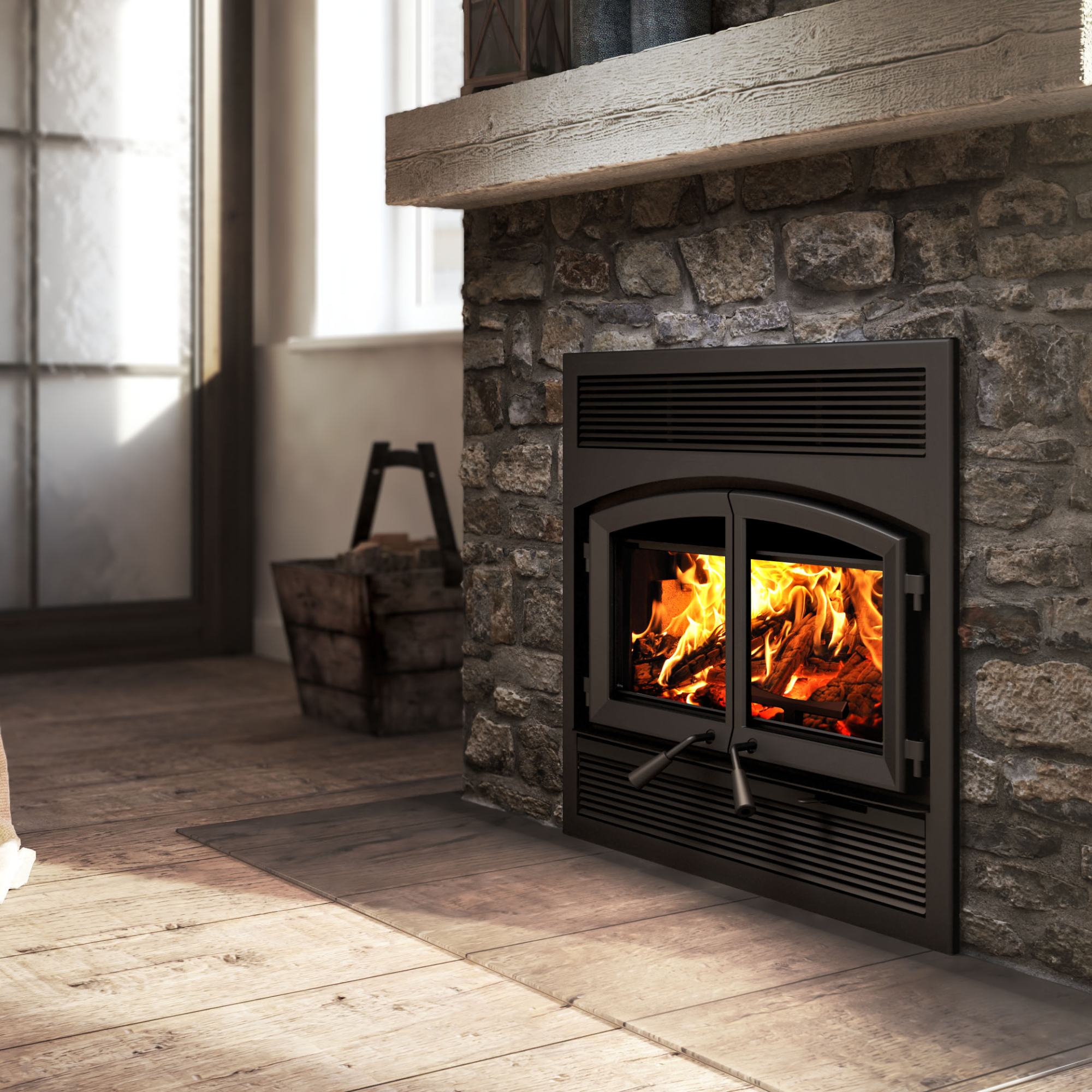 Enerzone Solution 2.5 ZC II High Efficiency Fireplace Insert Bundle - Eco-Friendly Heating for Living Rooms, Cabins & Winter Homes