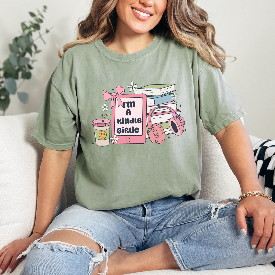 Kindle Girlie Graphic Tee - Cute Reading Book Lover T-Shirt for Women - Perfect for Book Clubs, Library Visits & Cozy Reading Days