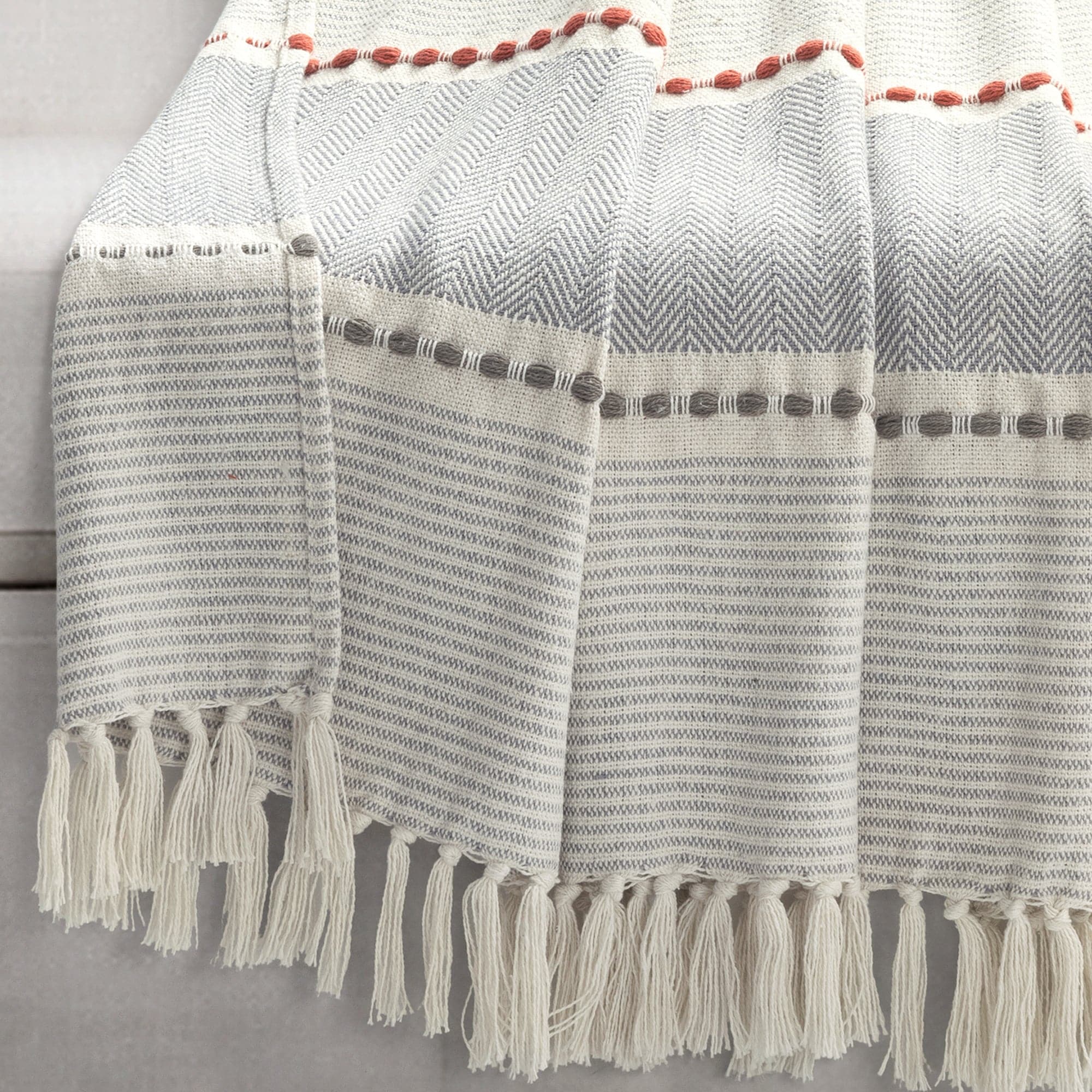 Herringbone Stripe Yarn-Dyed Cotton Woven Tassel Throw Blanket - Soft & Cozy Decorative Couch Cover for Living Room, Bed, Sofa