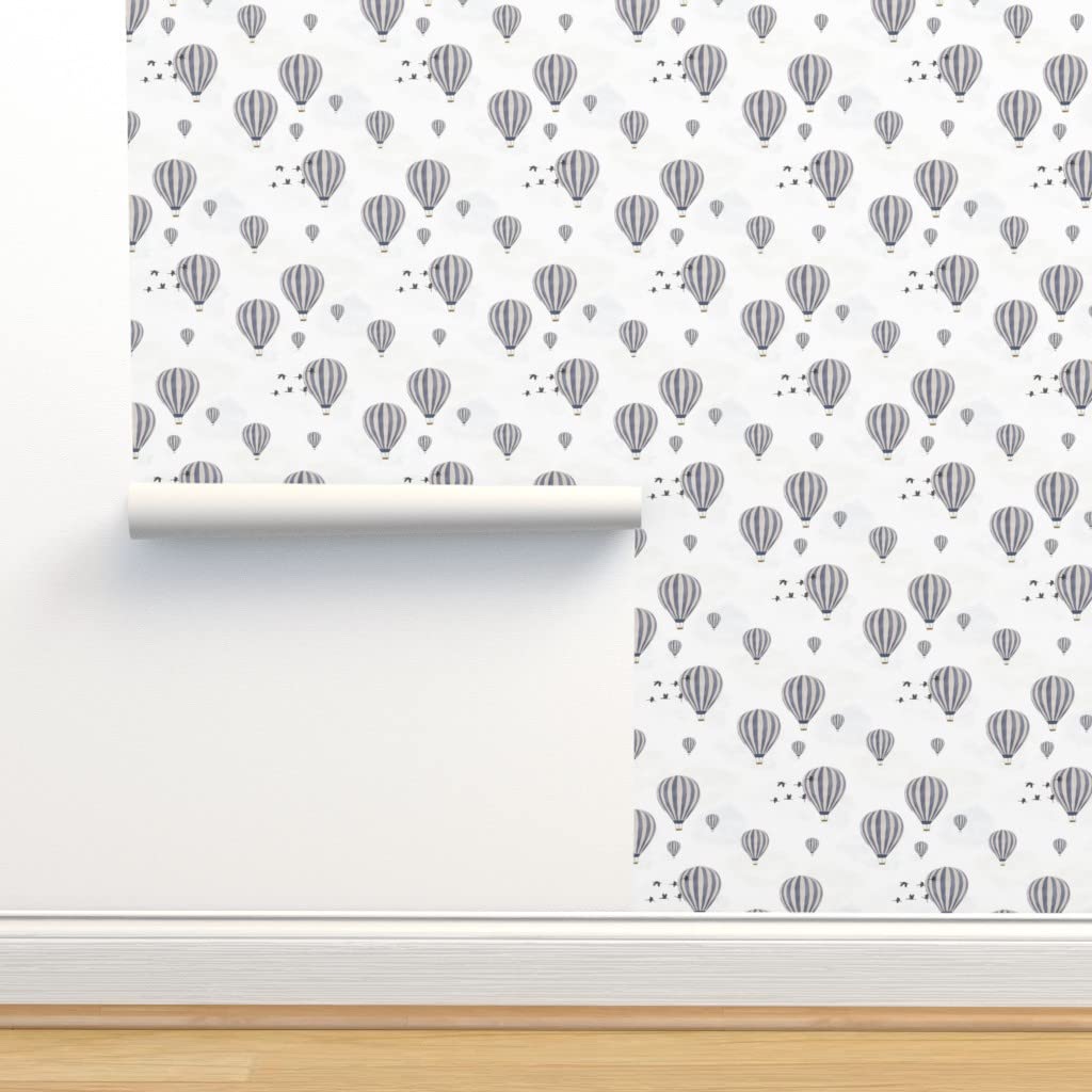 12ft x 2ft Removable Wallpaper - Hot Air Balloons Over Safari Sky Design, Balloon Nursery Birds Pattern, Pre-Pasted Peel & Stick Wallpaper by Spoonflower | Perfect for Kids' Room, Nursery Decor & Home Accent Walls