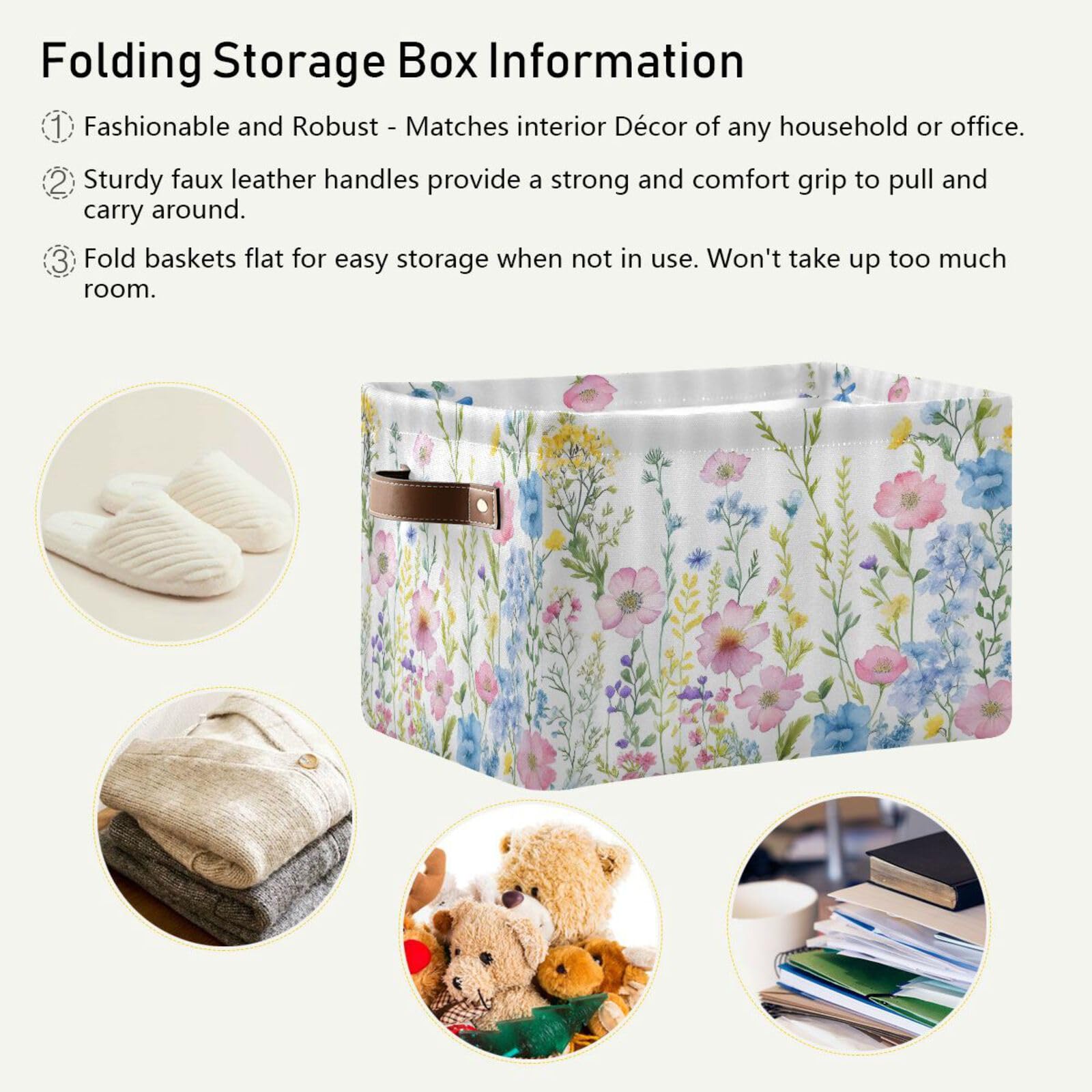 2-Pack Cosmos Flower Fabric Storage Bins with Handles - Closet Organizer Baskets for Clothes, Toys & Home Decor | Perfect for Bedroom, Nursery & Shelf Organization
