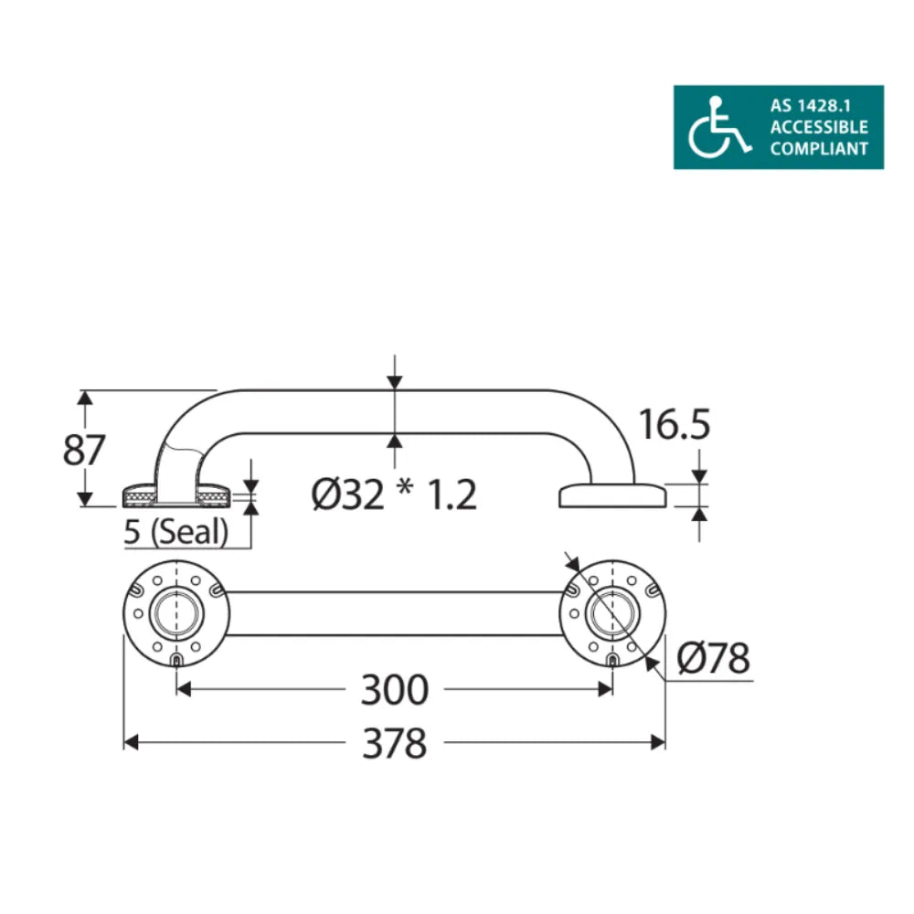 Fienza GRAB30 12-Inch Stainless Steel Grab Bar for Bathroom Safety - ADA Compliant, Non-Slip Shower Handle for Elderly & Disabled - Perfect for Showers, Bathtubs & Toilets