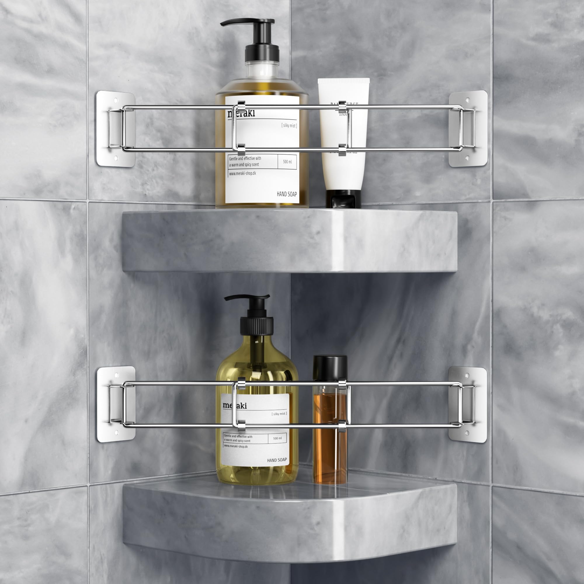 Adjustable RV Shower Shelf Organizer - 2 Pack Stainless Steel Corner Rod for Camper Bathroom Storage (7-13 Inches) - Perfect for RV, Travel Trailer & Tiny House Bathroom Organization
