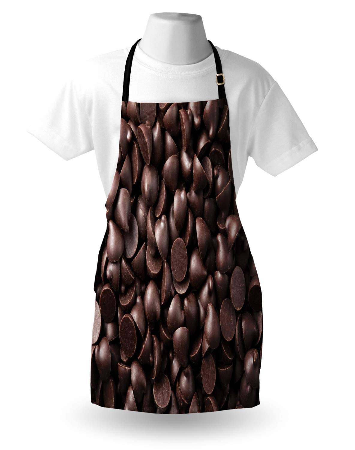 Ambesonne Chocolate Apron - Unisex Adjustable Kitchen Bib with Chocolate Chips Print for Cooking, Baking & Gardening - Perfect for Home Chefs, Bakers & Food Photographers (Brown)