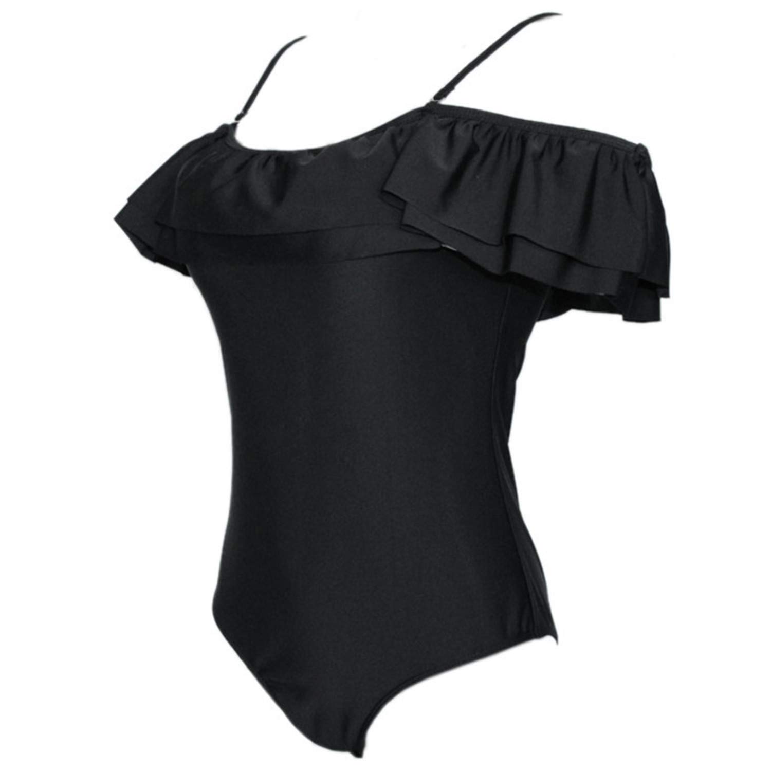 TSWRK Women's Flounce Off Shoulder One Piece Swimsuit with Ruffles - Sexy Beach Bathing Suit for Summer Vacation, Pool Party & Tropical Getaway