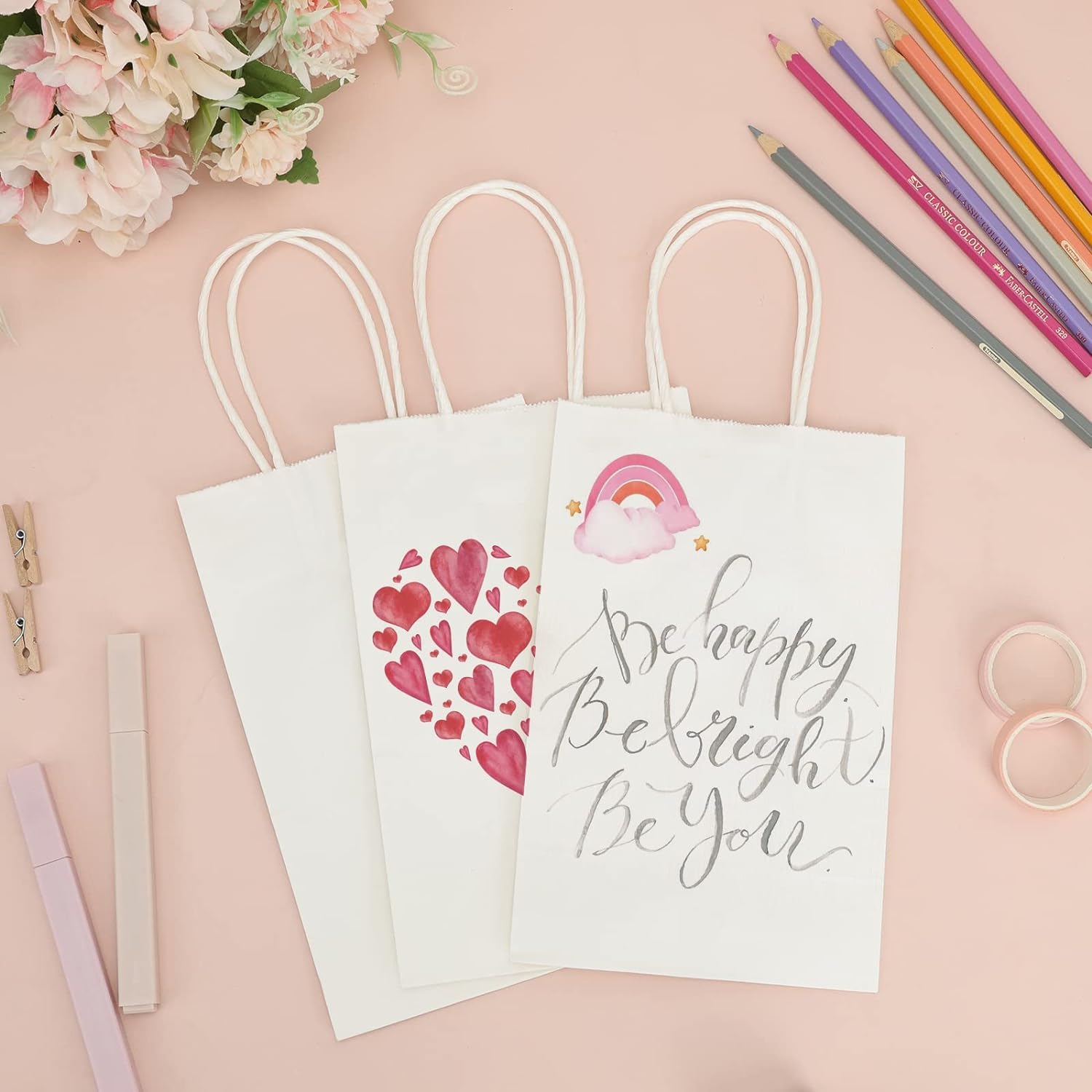 Premium White Kraft Paper Gift Bags with Handles - 8x3.5x9.5 Inches (Pack of 10) - Bulk Small Retail Shopping Bags for Birthday, Wedding, Party Favors & Merchandise - Eco-Friendly Packaging for Events, Boutiques & Small Businesses