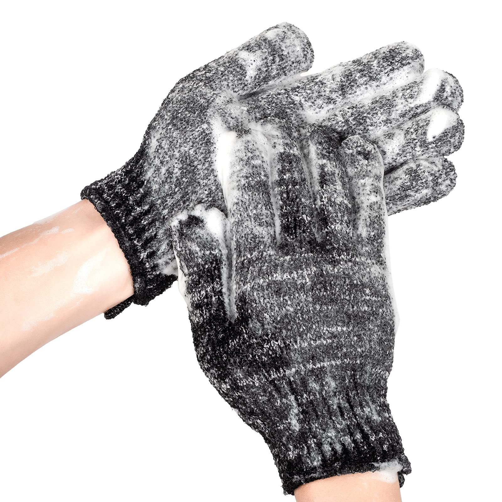 Bamboo Charcoal Exfoliating Bath Gloves for Shower & Spa - Deep Cleaning Body Scrub Mittens to Remove Dead Skin - Perfect for Exfoliation, Massage & Dry Brushing at Home