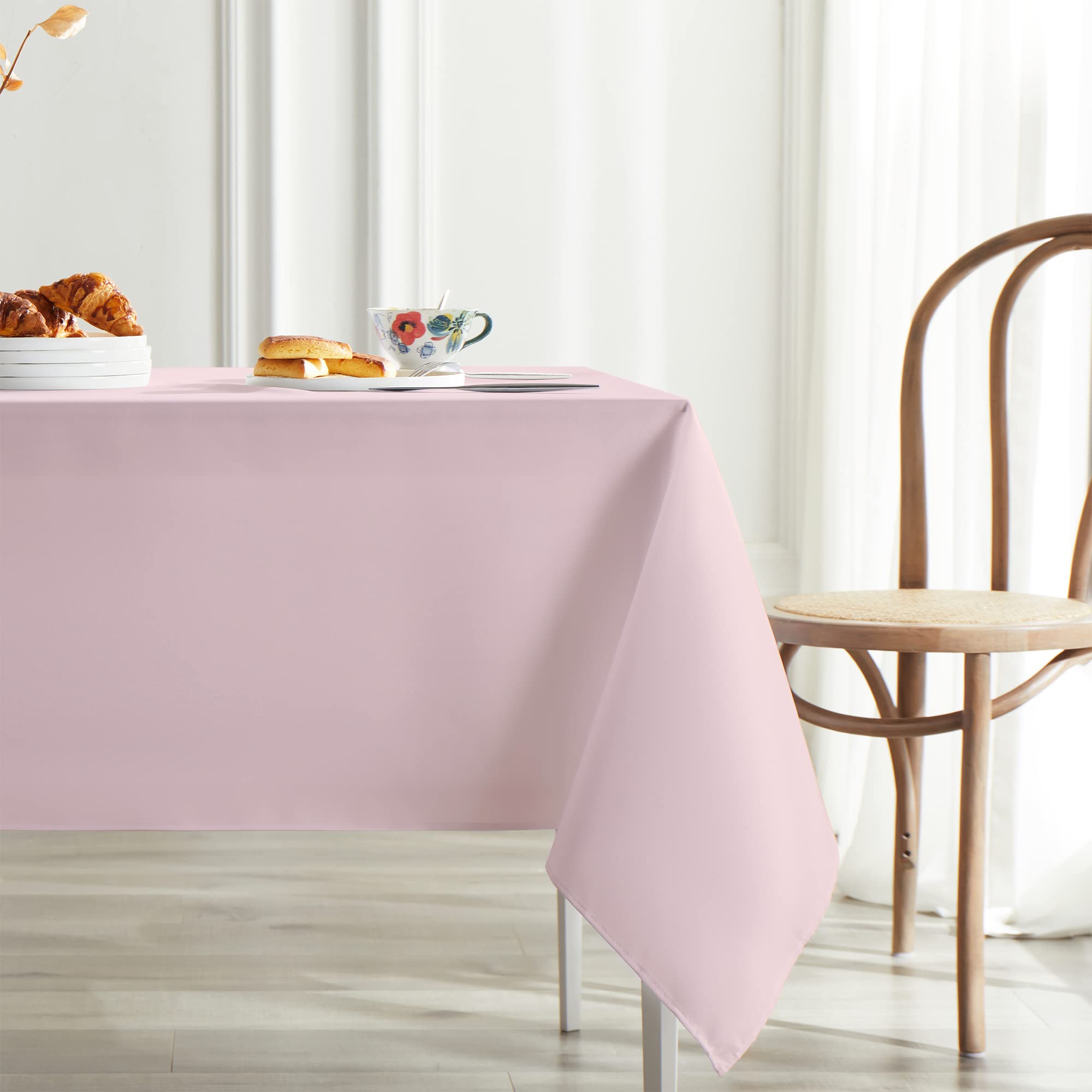 Pink Tablecloth 60 x 84 Inch - Washable Polyester Rectangle Table Cover for 4 Foot Tables | Perfect for Parties, Buffet Tables, Holiday Dinners & Weddings | Elegant Dining Decor for Home & Events