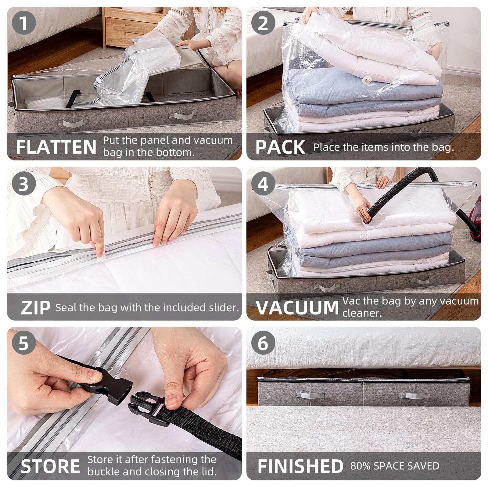 TAILI Under Bed Vacuum Storage Bags - Space Saving Storage Solution for Comforters, Blankets, Quilts & Pillows | Large 41