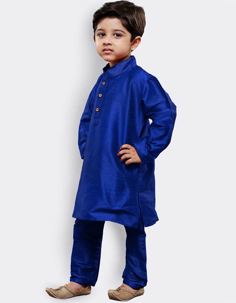 Premium Blue Kurta Pajama Set - 100% Pure Dhupion Silk Indian Ethnic Wear for Men - Perfect for Weddings, Festivals & Special Occasions