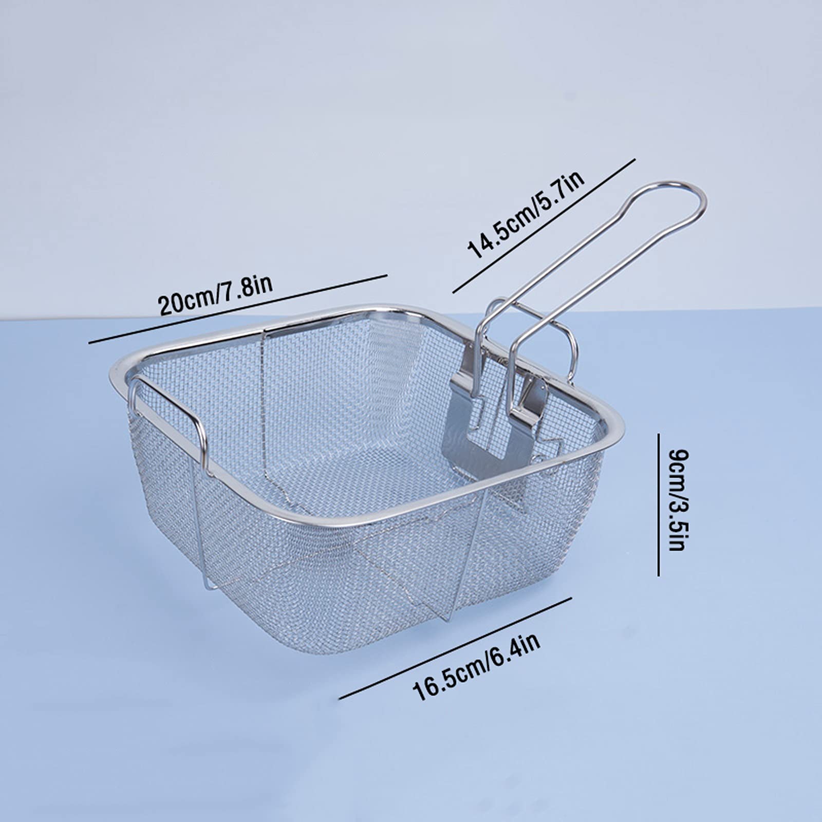 Stainless Steel French Fry Basket with Foldable Handle - Square Fryer Basket for French Fries, Chicken Nuggets & Fried Foods - Durable Kitchen Cooking Tool for Restaurants, Fast Food & Home Use
