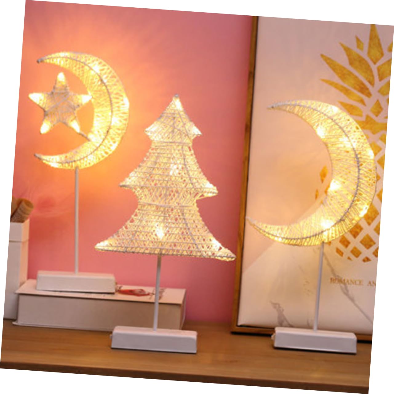 Abaodam 1pc LED Small Table Lamp - Star Night Light with Rattan Texture, Battery-Free Decorative Bedside Lamp for Bedroom, Romantic Ambiance Lighting | Perfect for Bedrooms, Nurseries, Living Rooms & Cozy Spaces