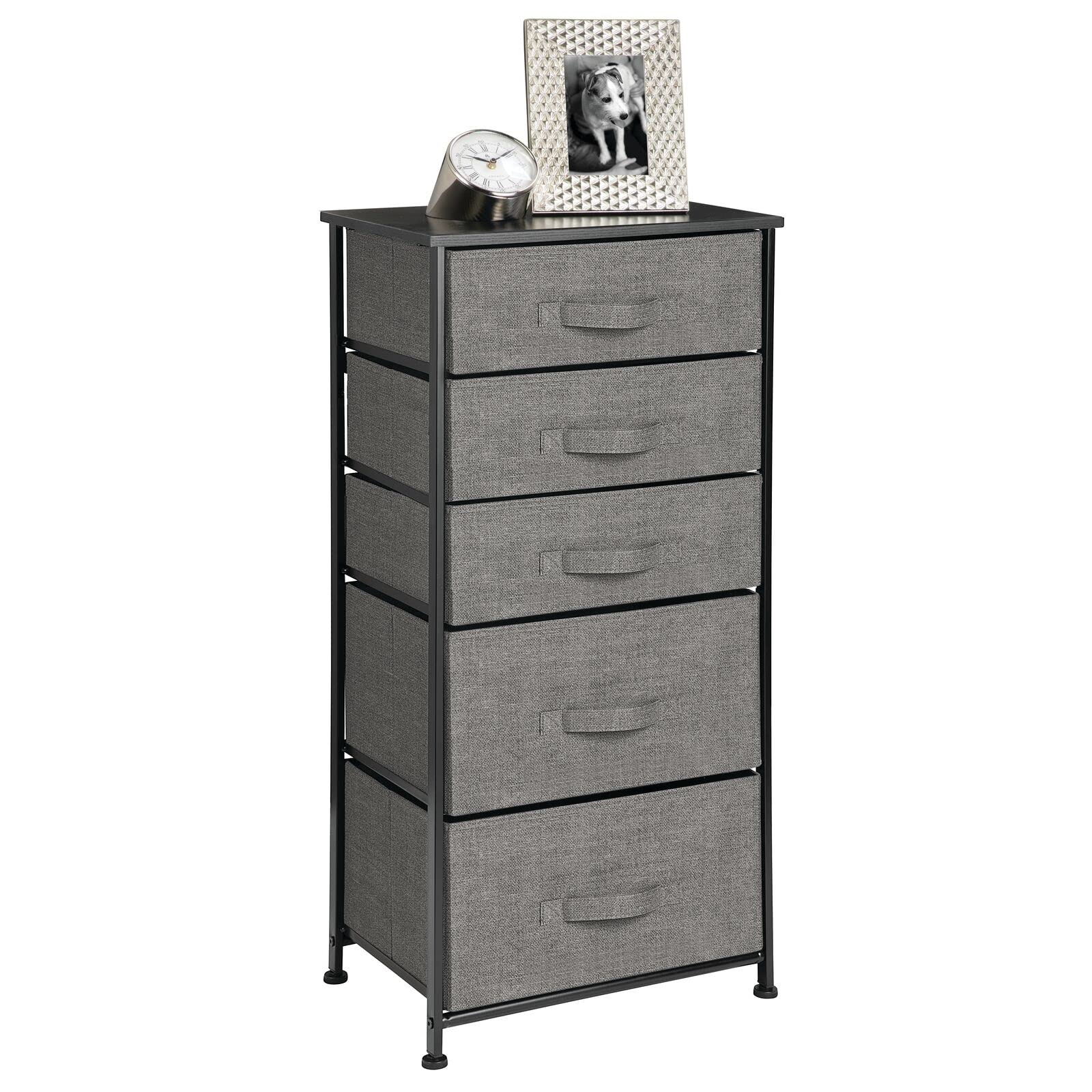 mDesign 5-Drawer Fabric Storage Dresser Organizer Tower - Tall Standing Furniture Unit for Bedroom, Office, Living Room & Closet - Removable Bins - Charcoal Gray | Perfect for Organizing Clothes, Toys, Office Supplies & Home Essentials