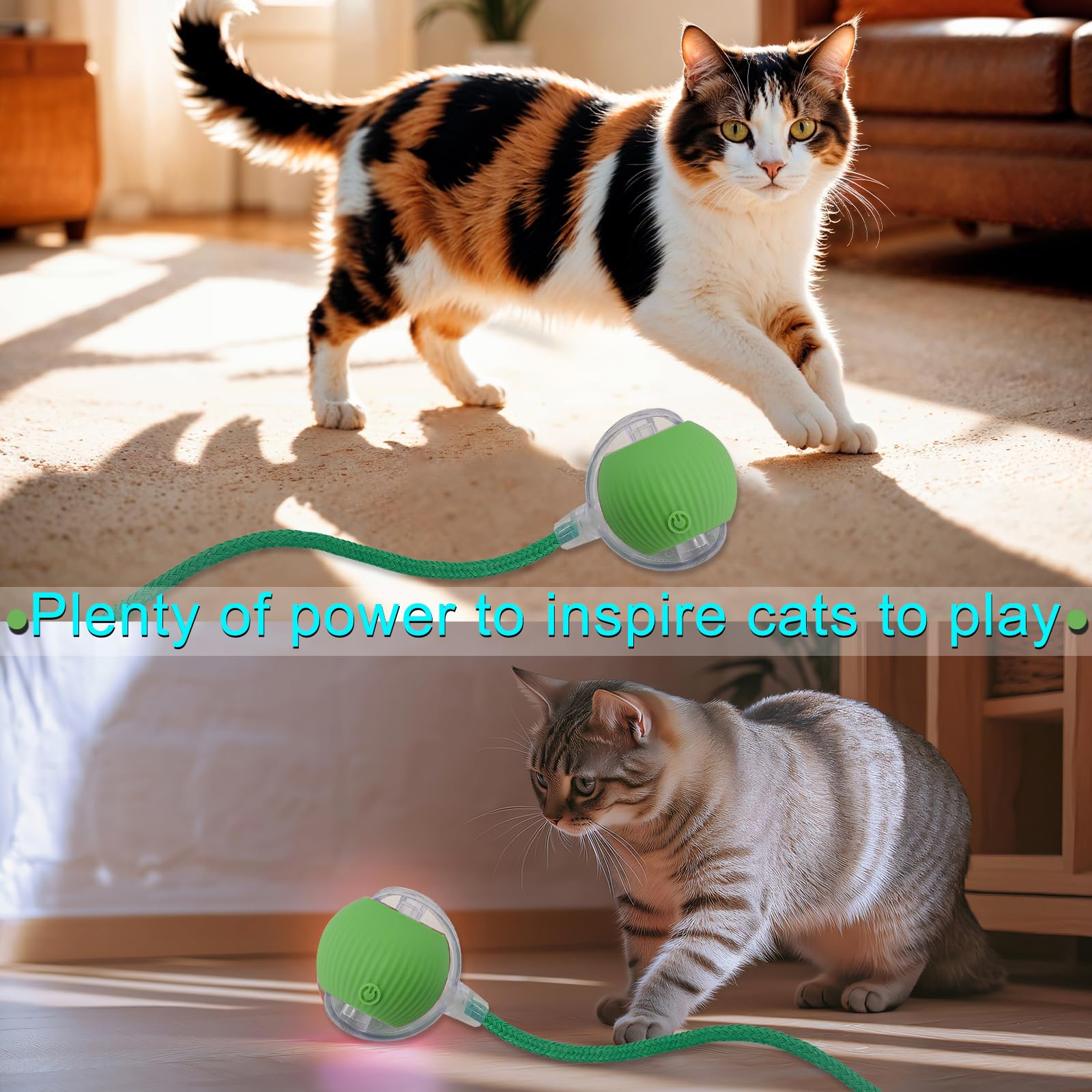Interactive Cat & Dog Toy Ball - Automatic Rolling LED Light Pet Toy with Motion Sensor & String Tail - Fun Indoor Exercise Wheel for Kittens & Puppies - Perfect Gift for Playtime & Training (Green)