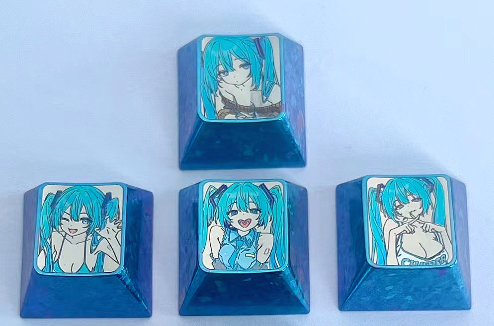 Hatsune Miku Titanium Alloy Custom Keycap Set - Anime Themed Metal Keycaps for Mechanical Keyboard - Perfect for Gaming, Typing & Keyboard Customization