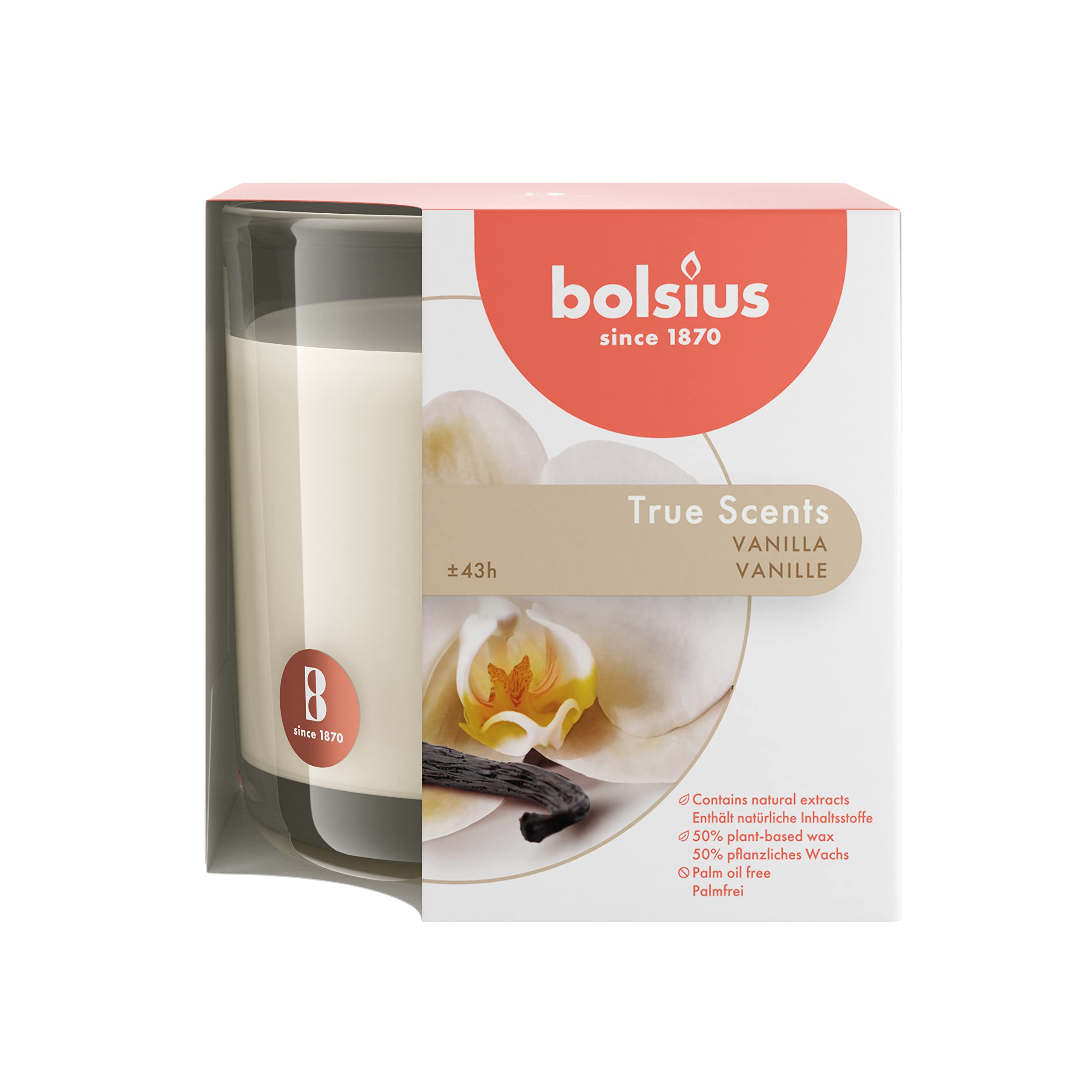 Bolsius Premium Vanilla Scented Candle - 8oz Large Jar, 43+ Hours Long-Lasting Burn Time, Natural Plant-Based Wax, Smokeless Clean Burning - Aromatherapy Home Decor for Living Room, Bedroom & Bathroom Relaxation