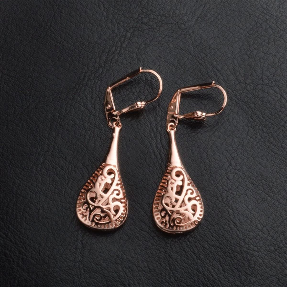 18K Rose Gold Plated Filigree Teardrop Leverback Earrings for Women - Elegant Dangle Earrings for Parties, Weddings & Special Occasions