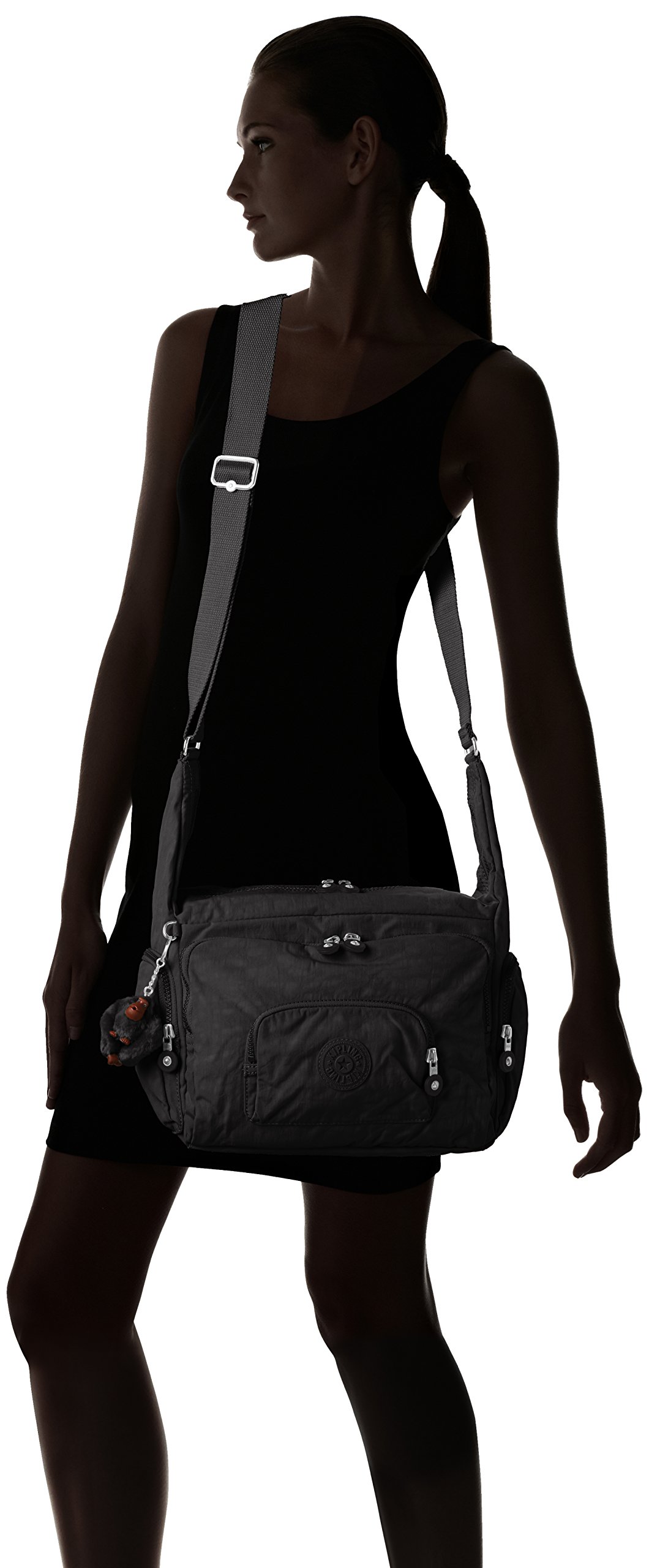 Kipling Women's Erica Black Tonal Crossbody Bag - Lightweight Travel Purse for Everyday Use, Work & Shopping | Adjustable Strap & Spacious Design | One Size Fits All
