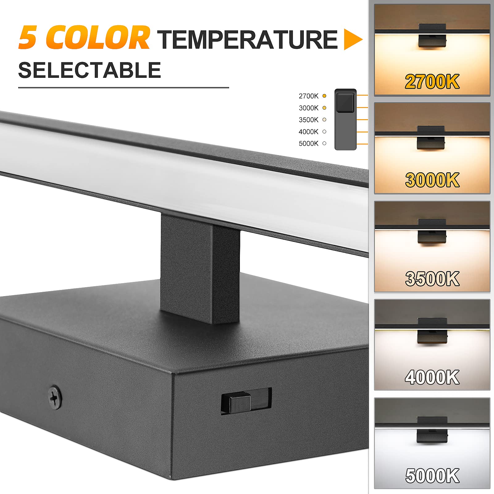 NIORSUN 23.6 Inch Modern Black Bathroom Vanity Light - 14W 5CCT Dimmable LED Mirror Light Fixture, ETL Certified for Bathroom, Restroom & Powder Room - Perfect for Makeup, Shaving & Grooming