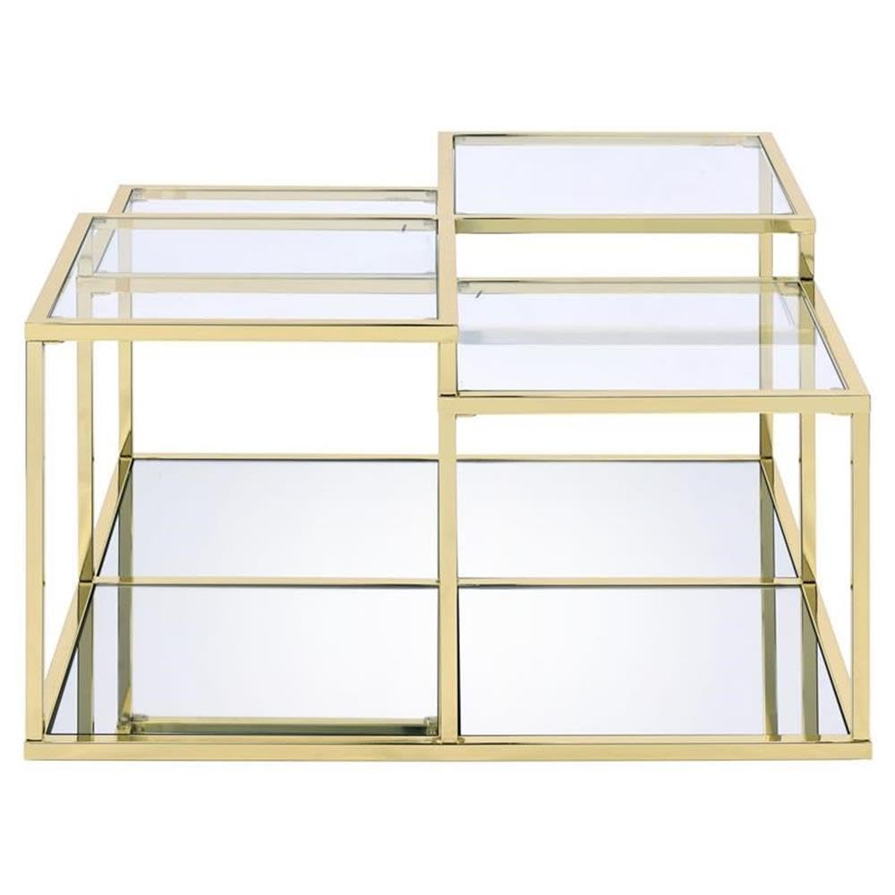 Acme Uchenna Modern Glass Top Coffee Table with Sturdy Metal Frame - Clear Tempered Glass & Gold Finish - Perfect for Living Room, Lounge & Office Decor