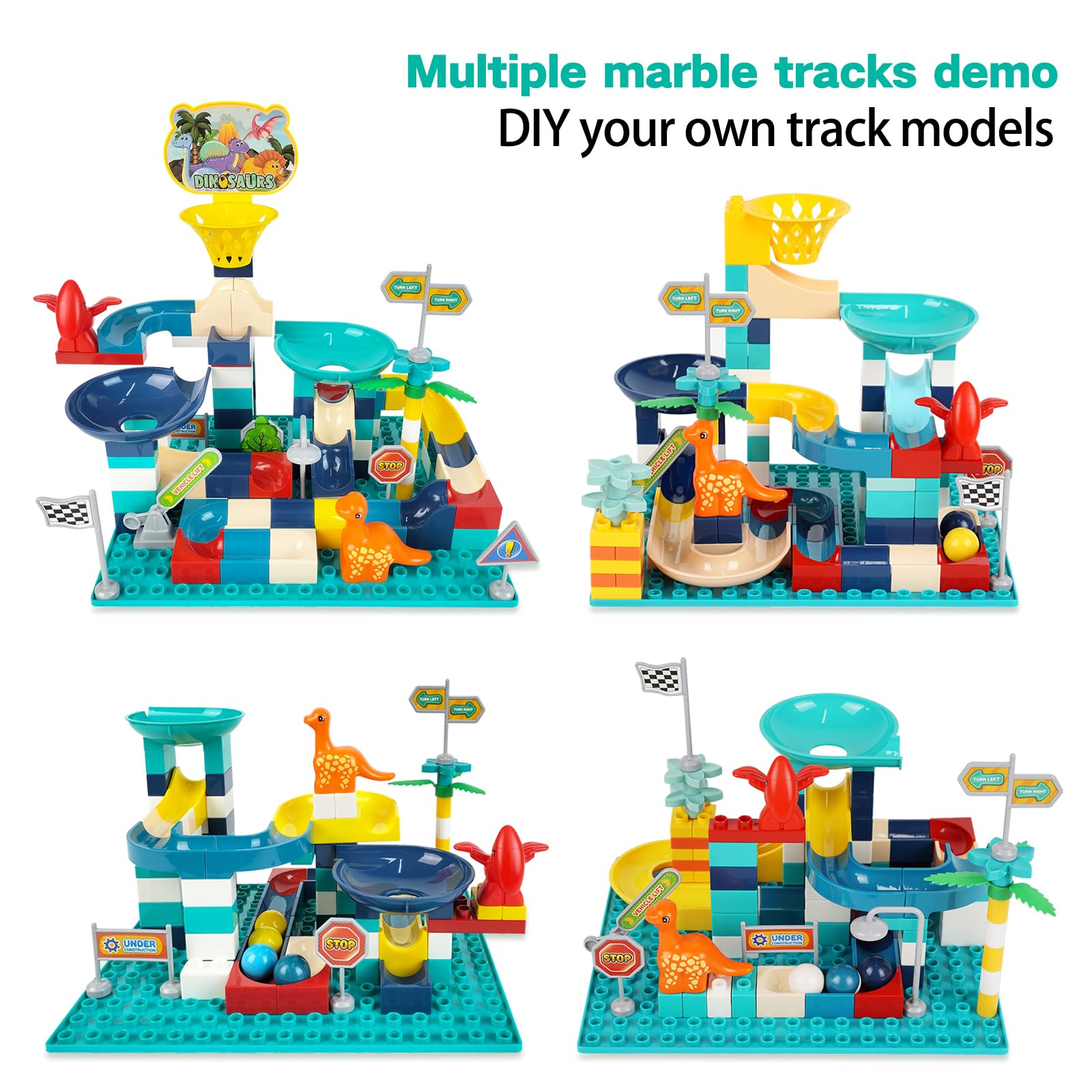 Dinosaur Marble Run Building Blocks - STEM Educational Toys for Kids Ages 3-8, Creative Animal Bricks Set for Toddlers & Preschoolers | Perfect Gift for Boys & Girls | Fun Learning Activity for Home & Classroom Play
